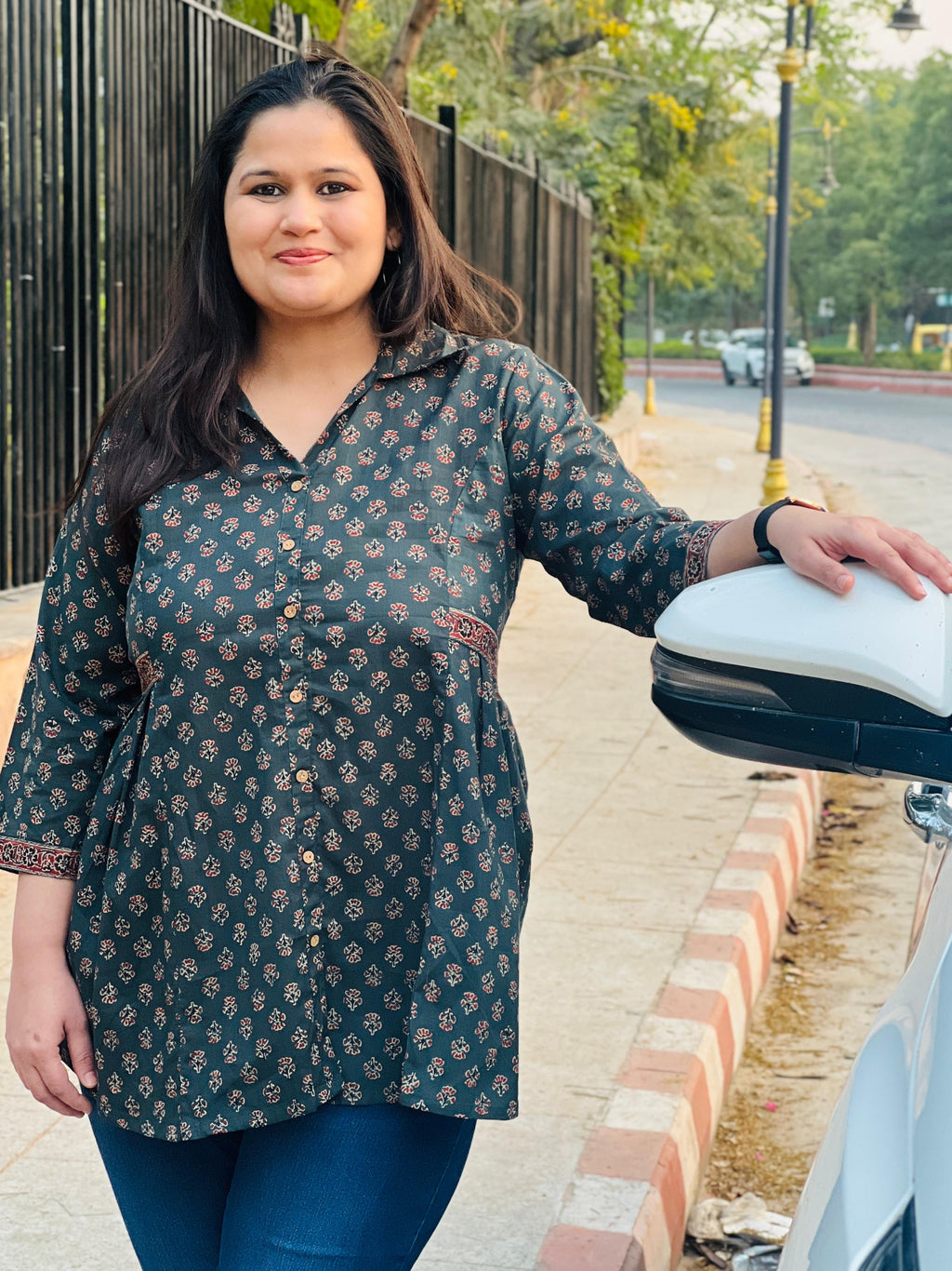 Collared Printed Cotton Short Kurti