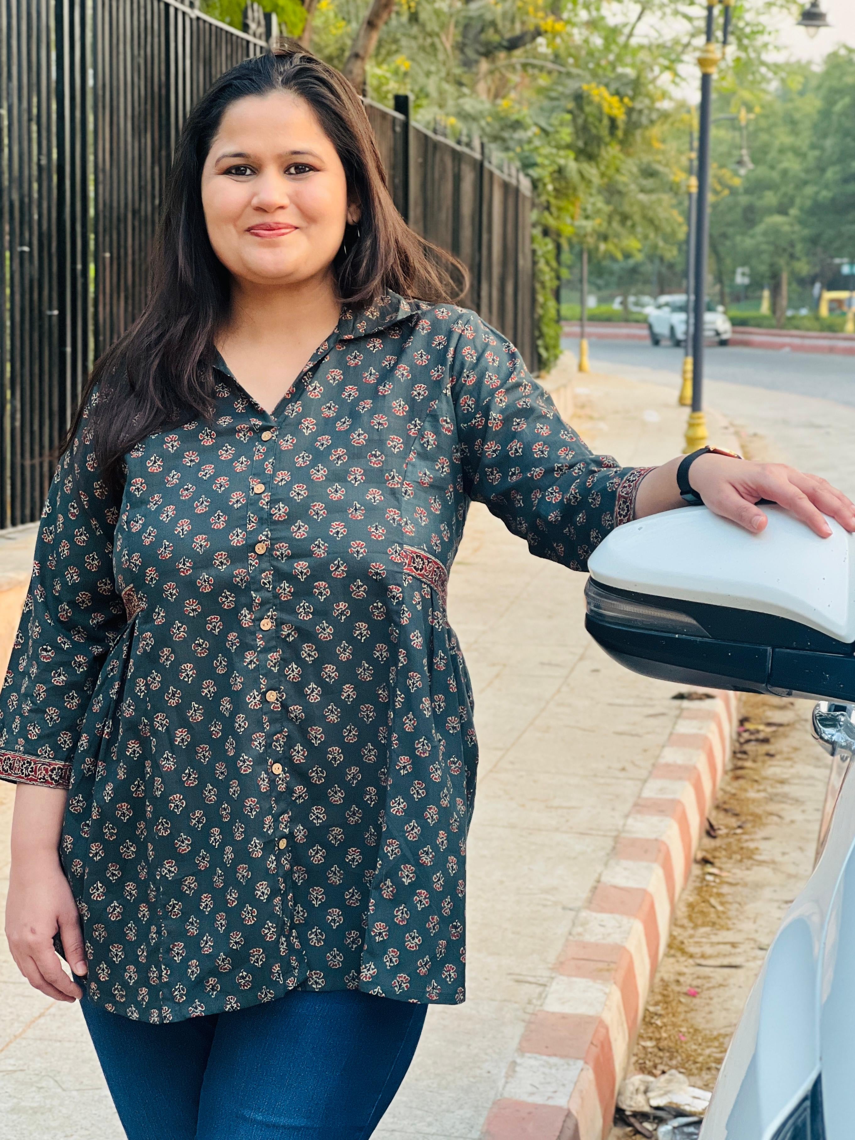 Collared Printed Cotton Short Kurti