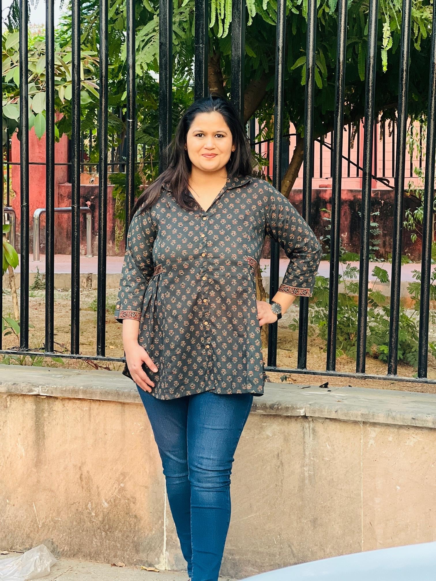 Collared Printed Cotton Short Kurti
