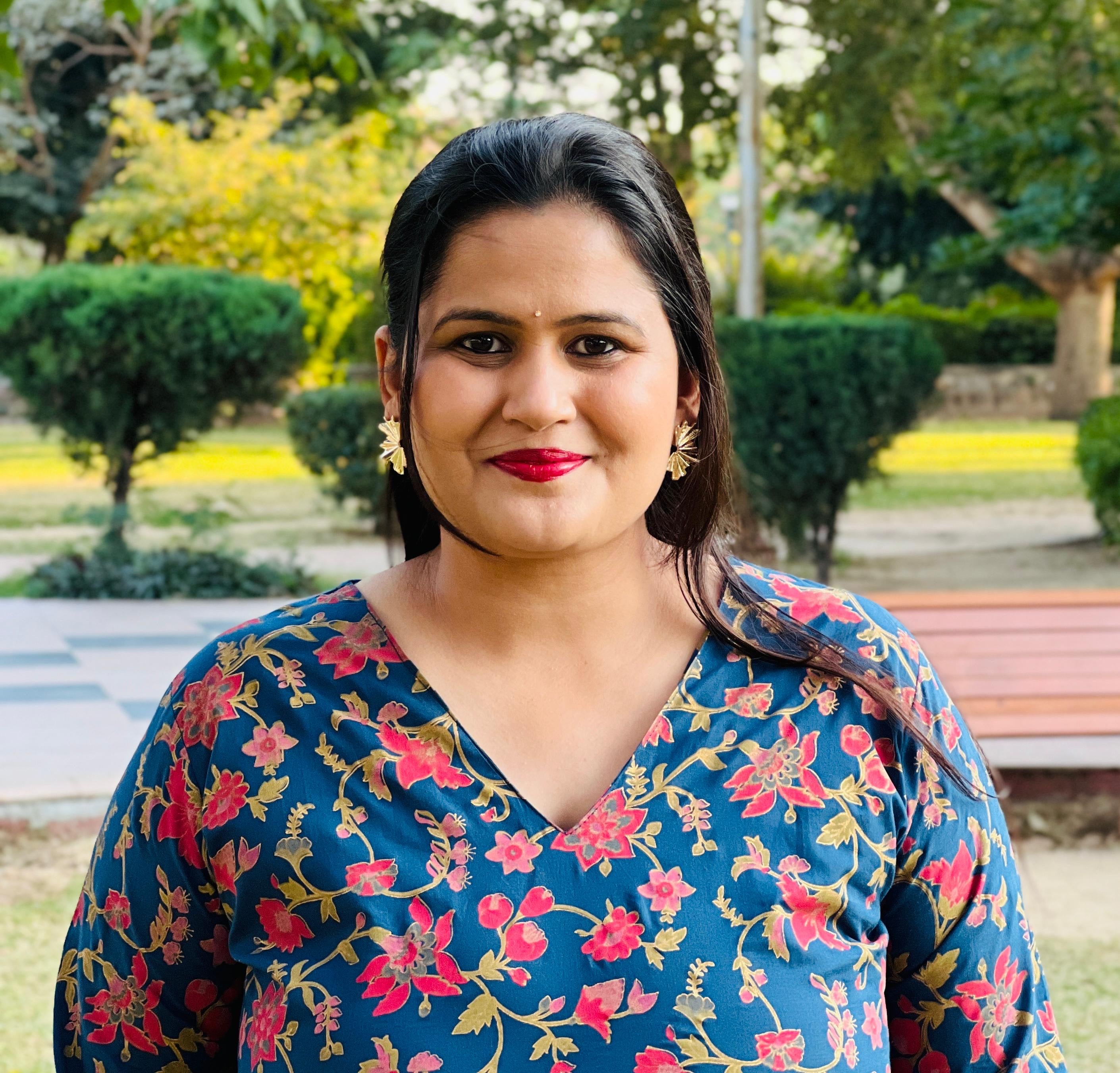 Blue V- Neck Printed Kurta