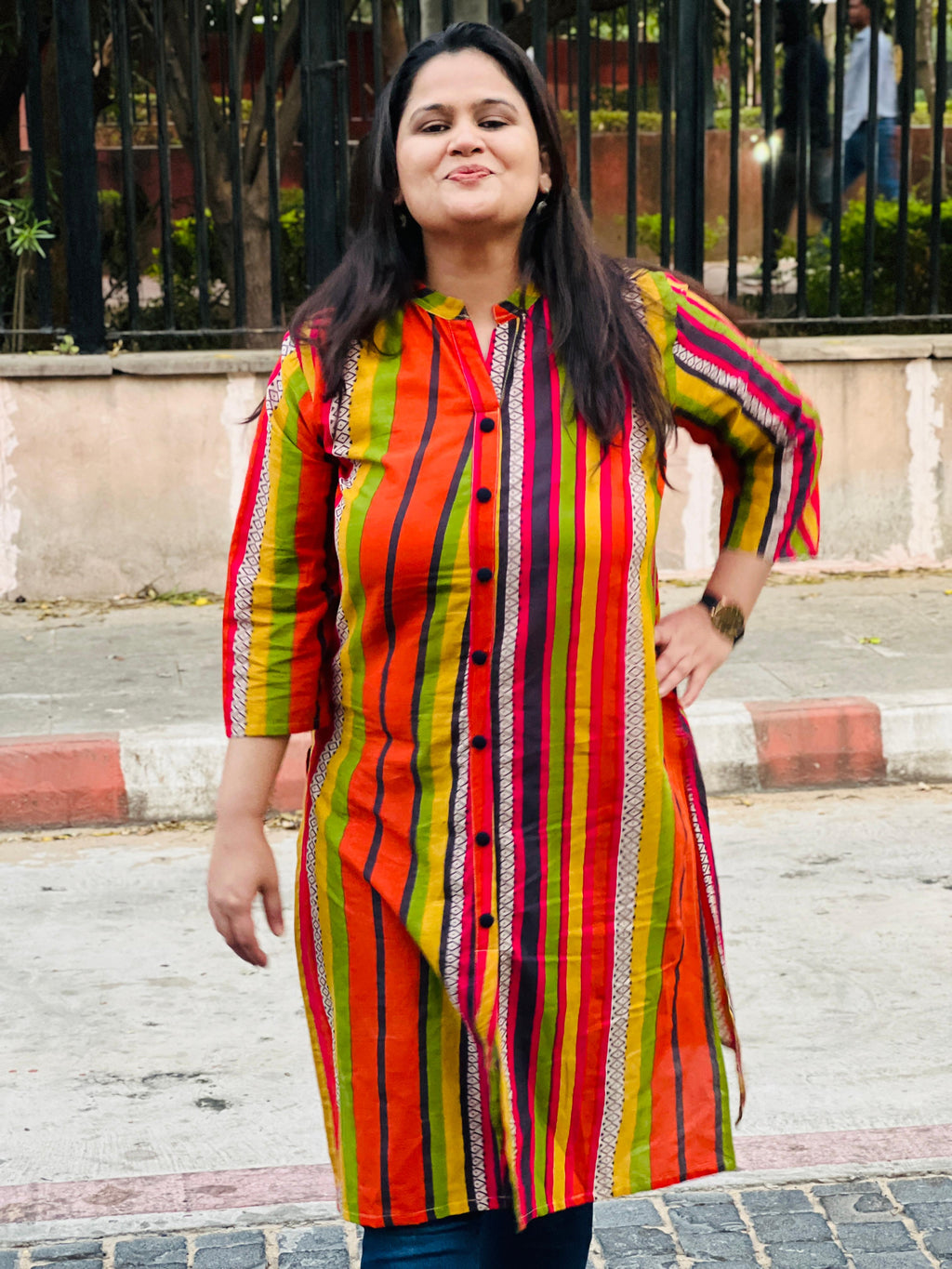Multi-color Mandarin Collar Casual Straight  Kurta