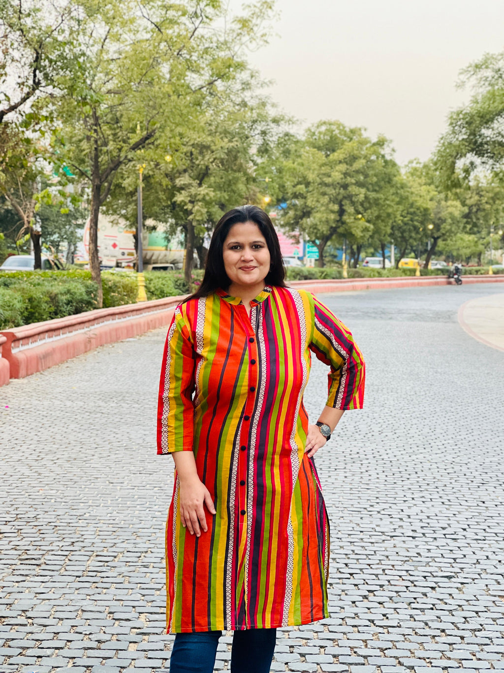 Multi-color Mandarin Collar Casual Straight  Kurta