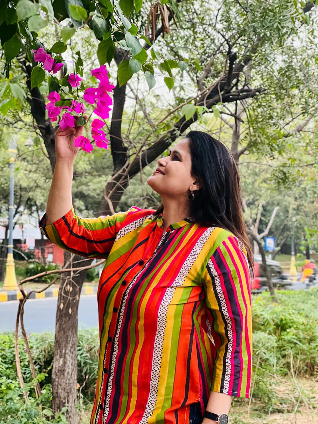 Multi-color Mandarin Collar Casual Straight  Kurta