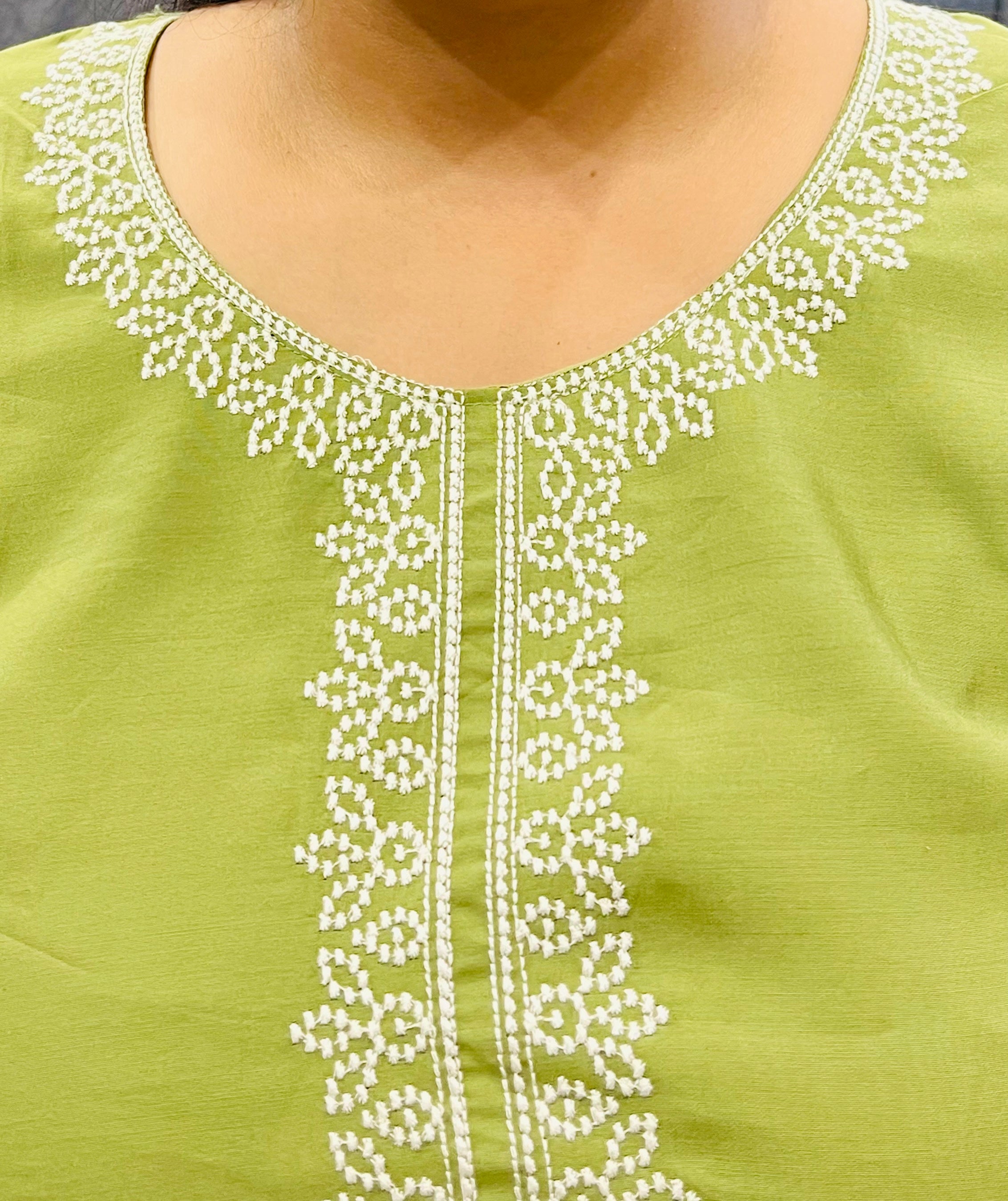 Green Suit Set with Embroidery on Kurta & Organza Dupatta