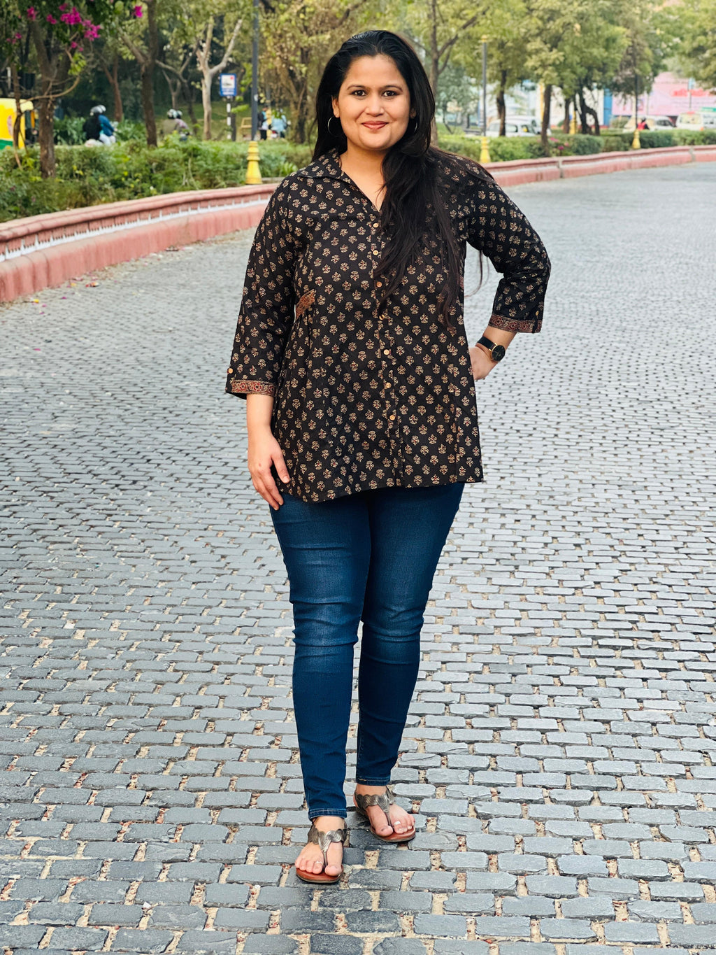 Collared Printed Cotton Short Kurti