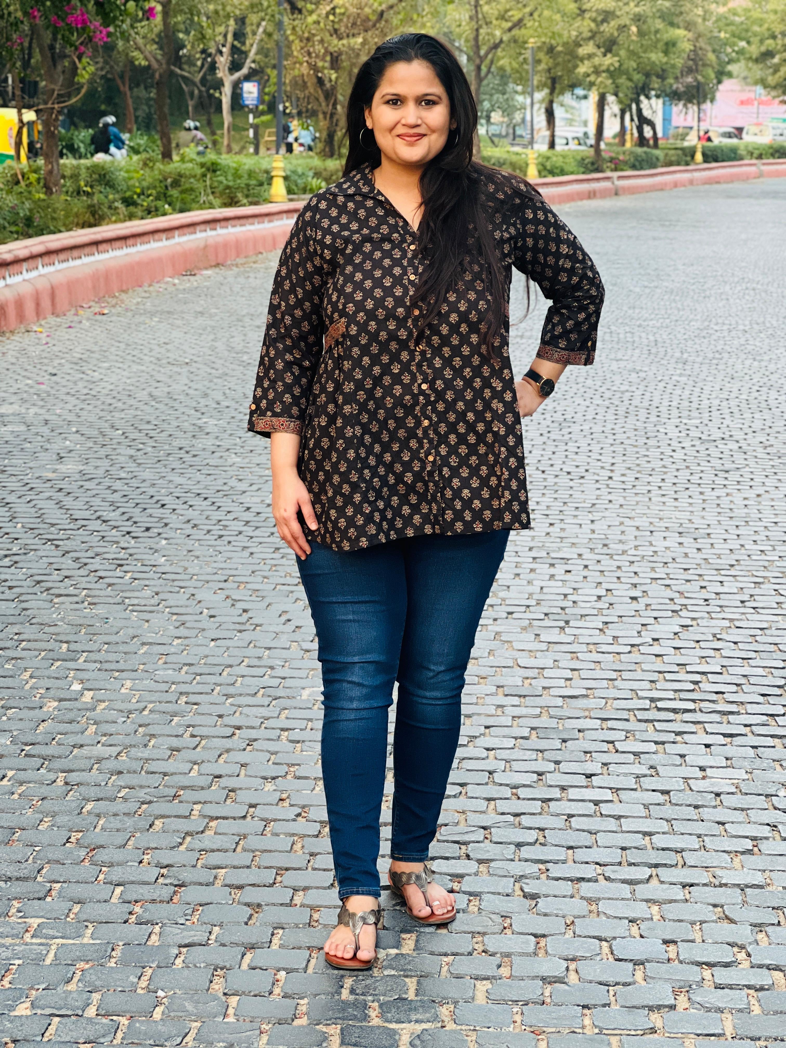 Collared Printed Cotton Short Kurti