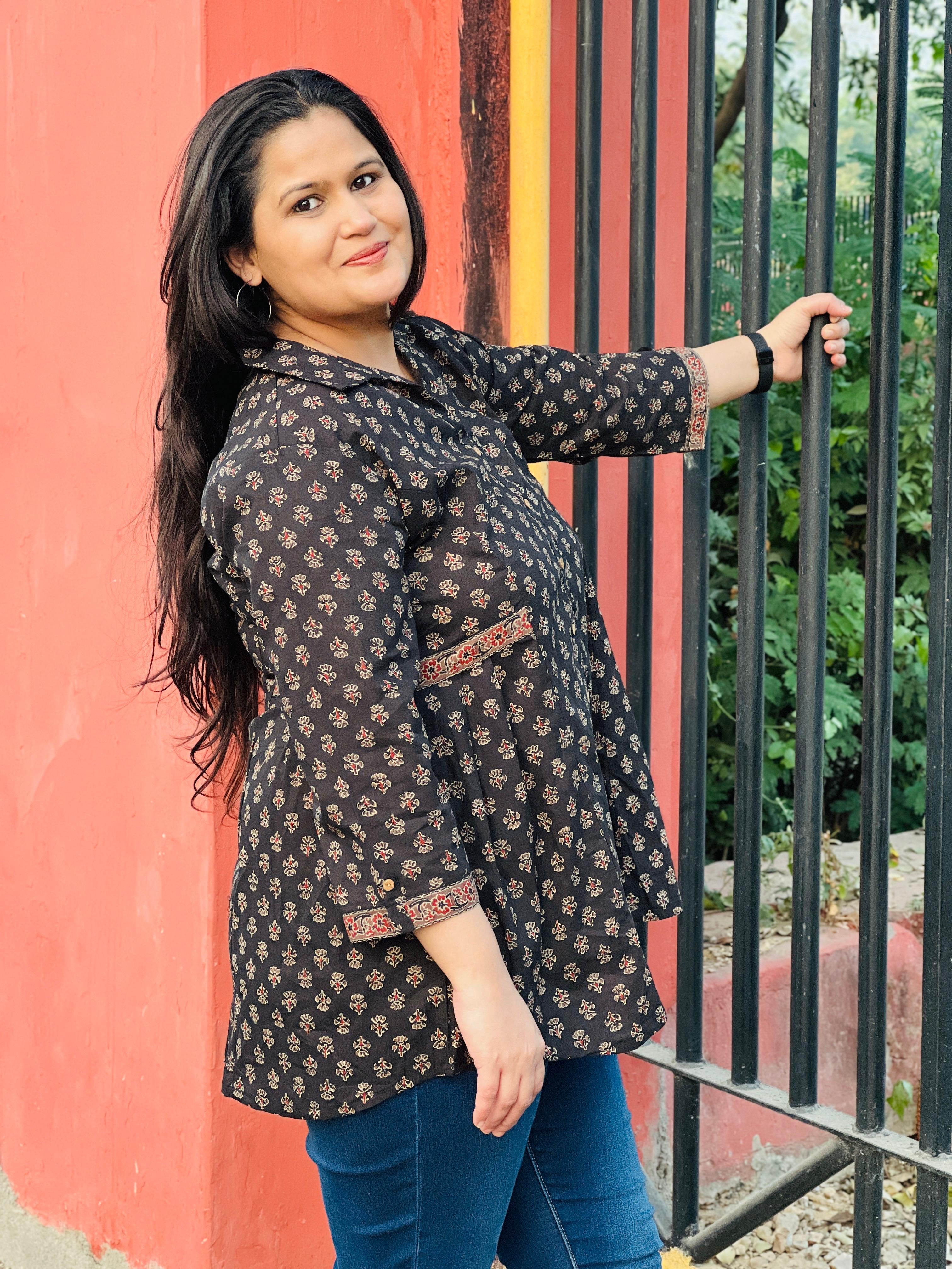 Collared Printed Cotton Short Kurti