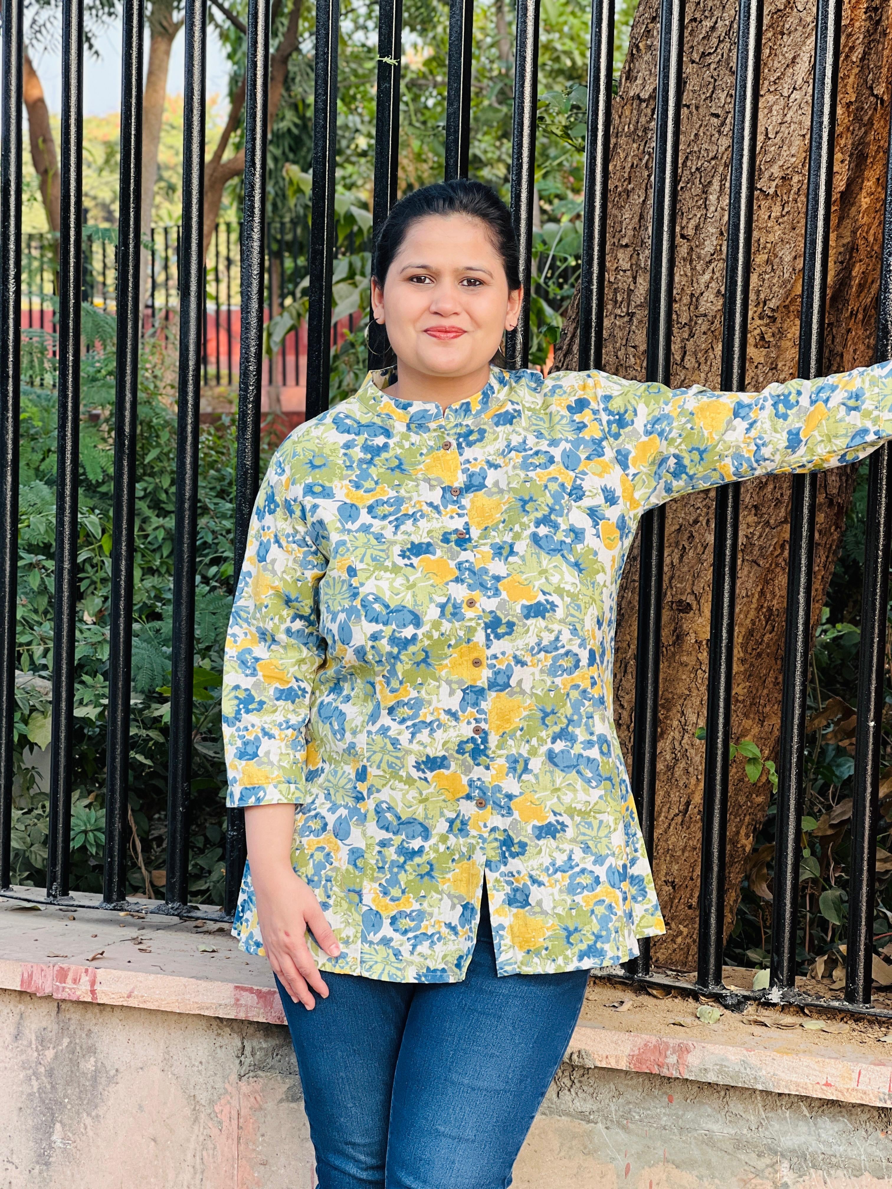 Floral Printed Heavy Cotton Short Kurti
