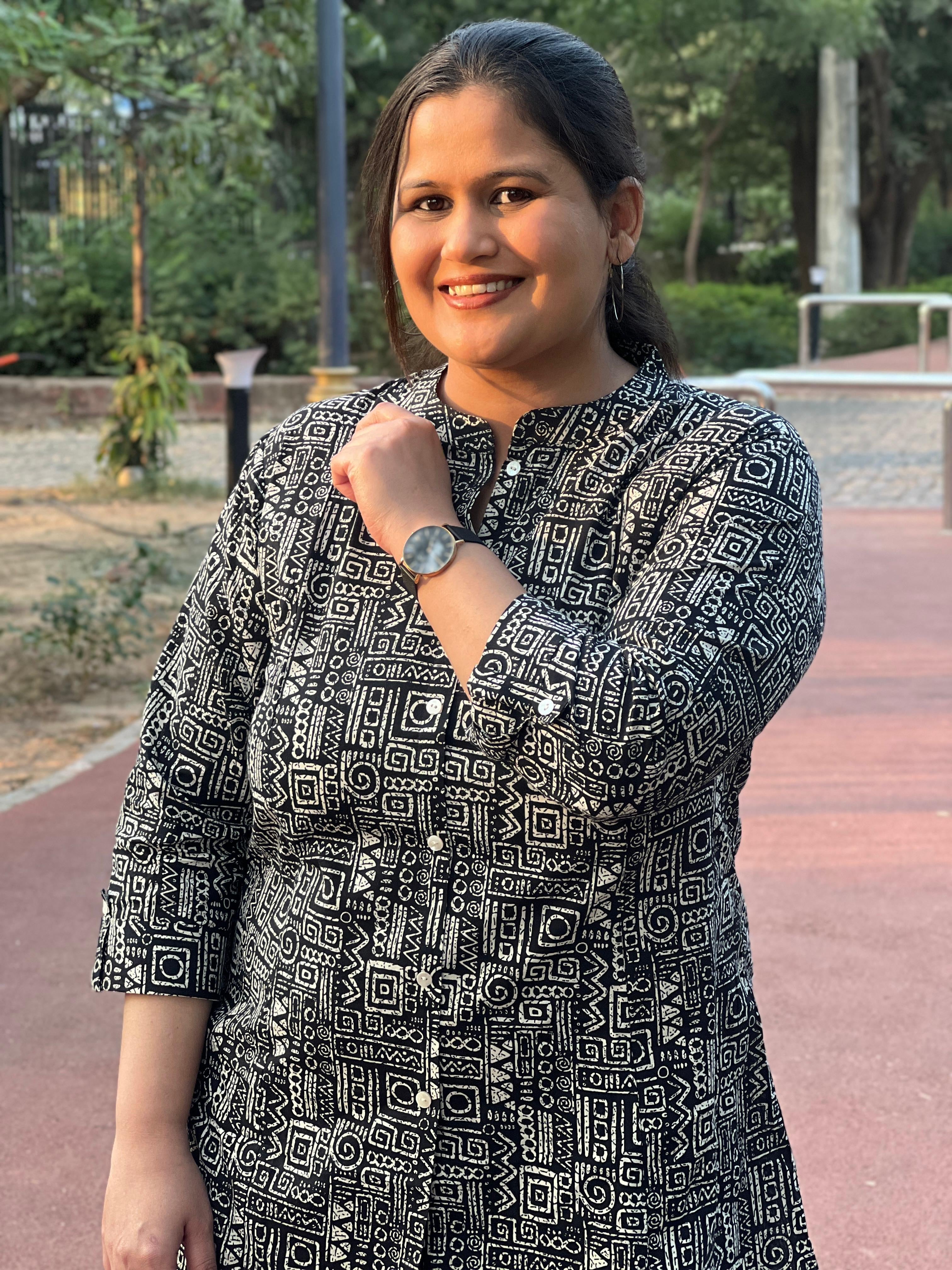 Black Printed Cotton Short Kurti