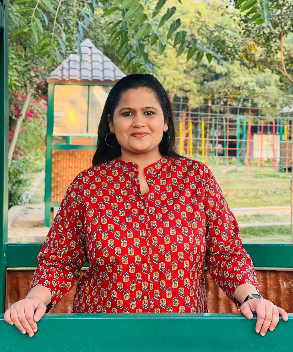 Red Printed Cotton Short Kurti