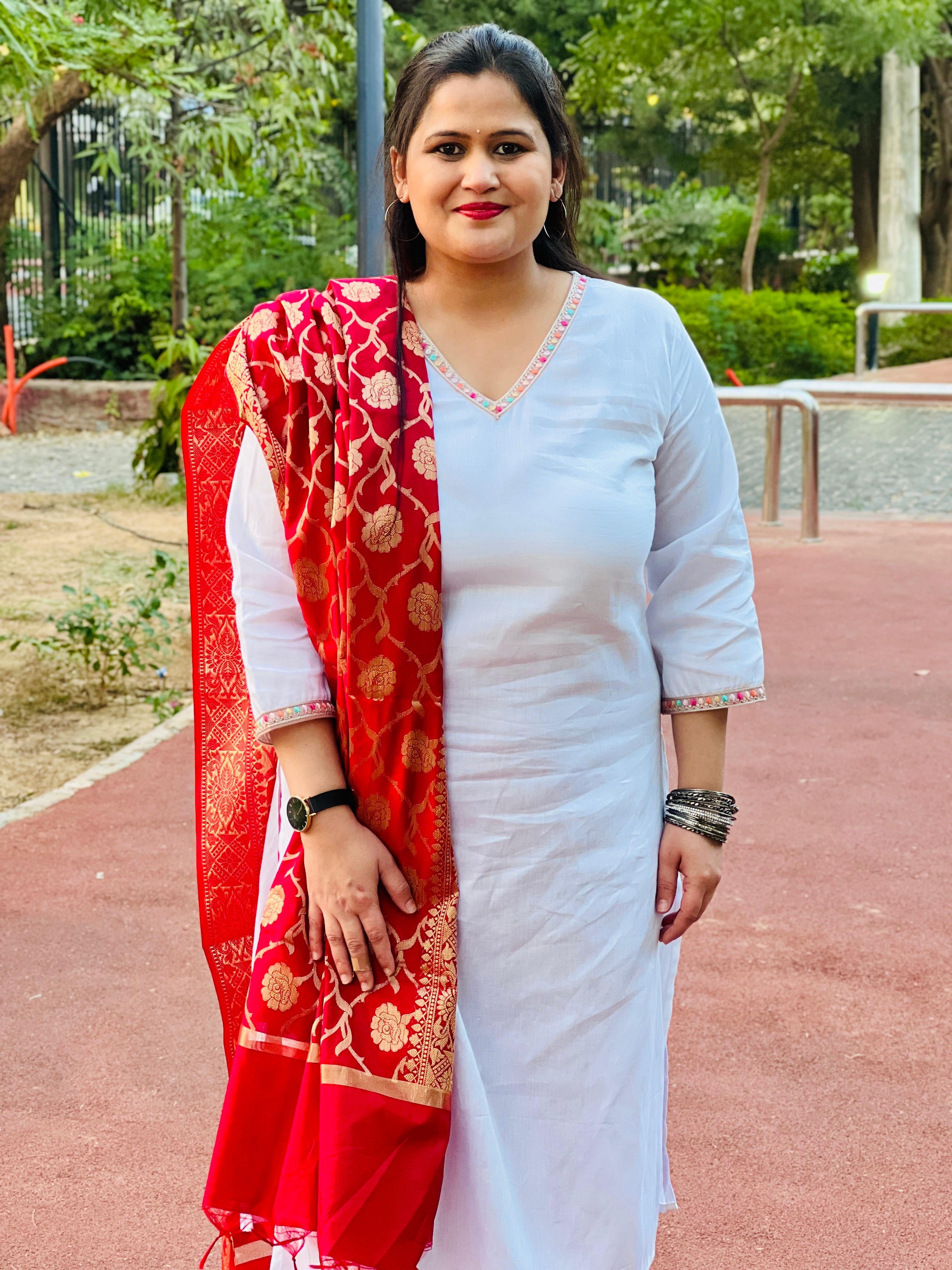 White Premium Cotton V- Neck Kurti