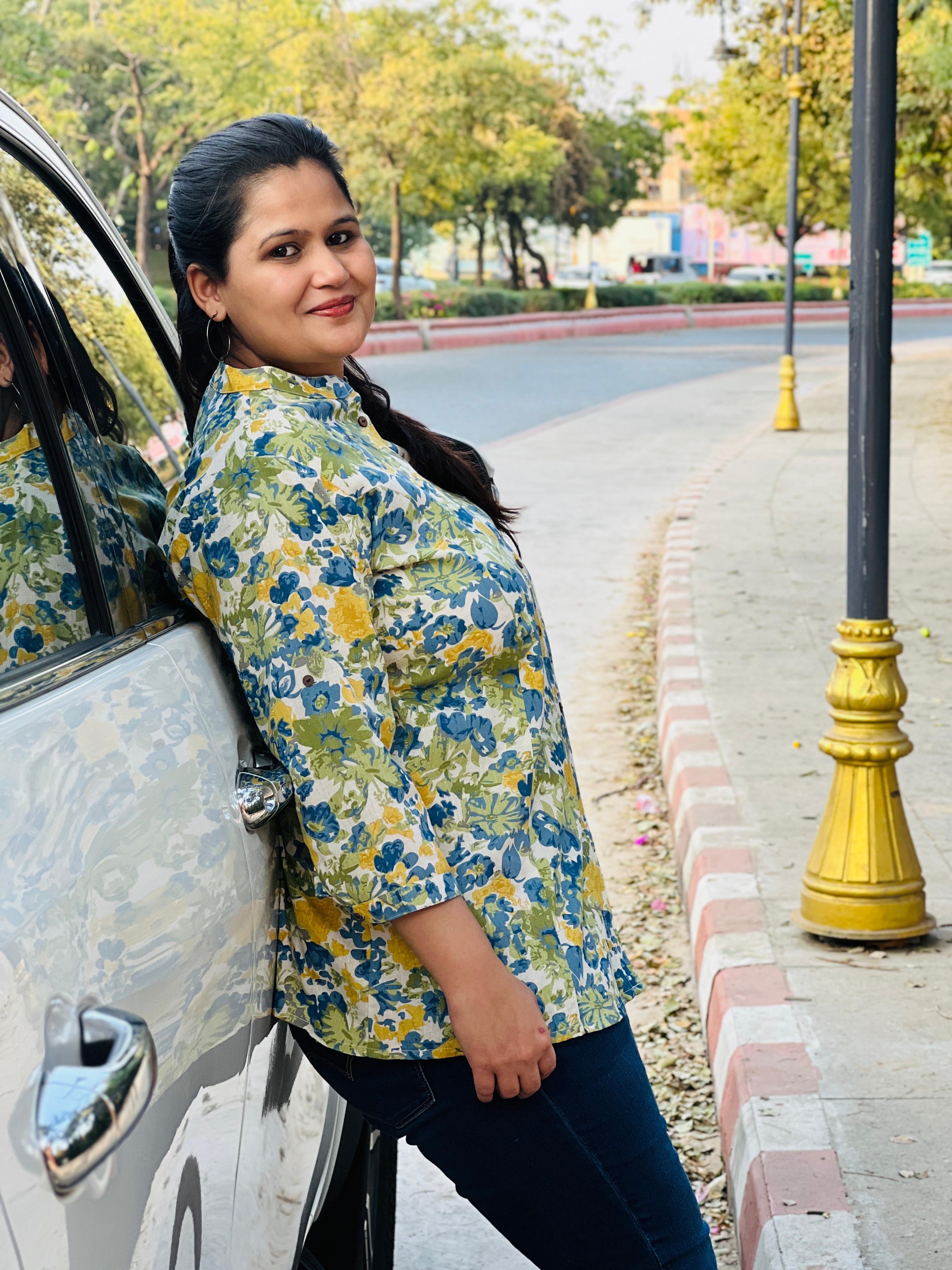 Floral Printed Heavy Cotton Short Kurti