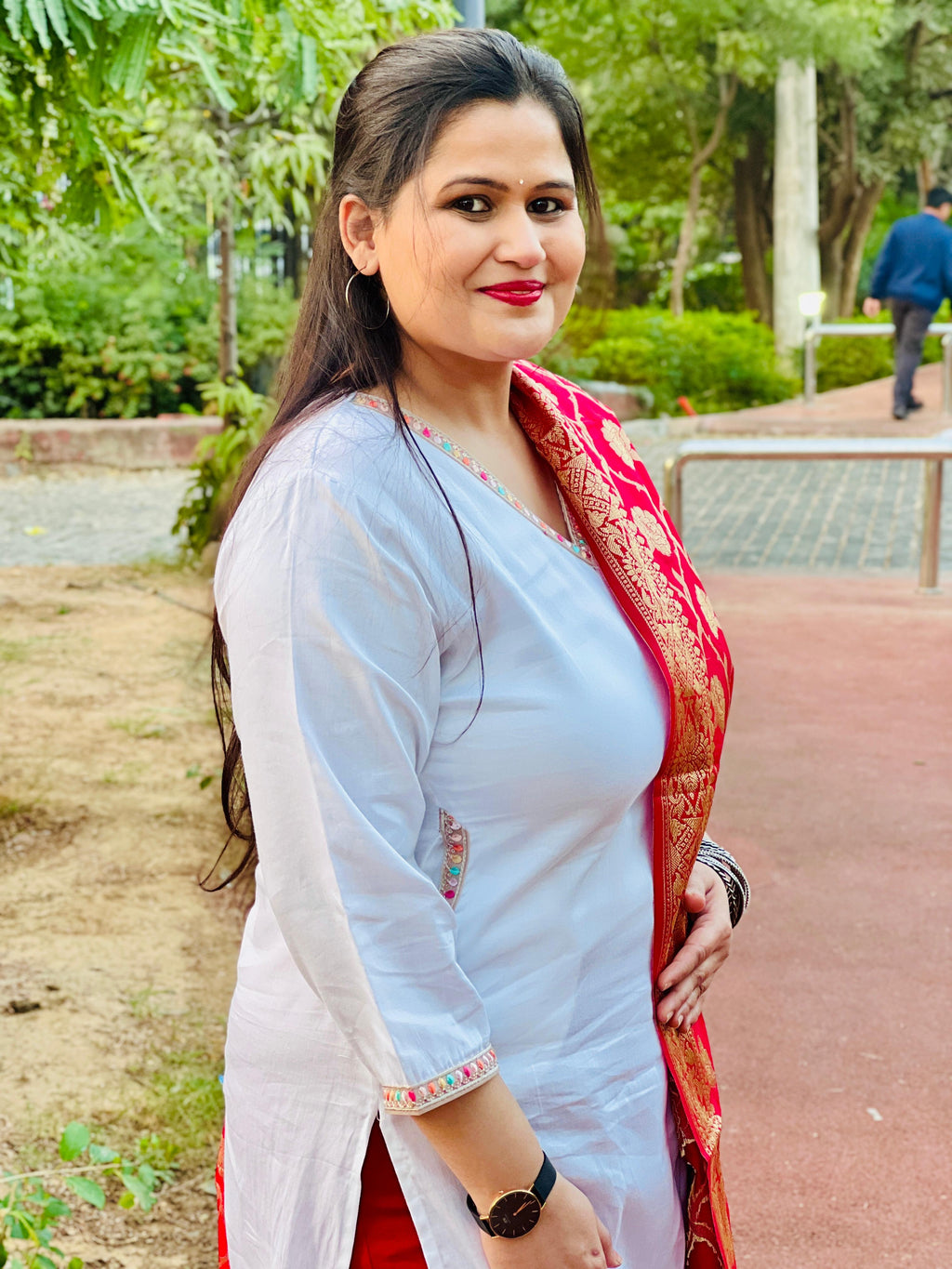 White Premium Cotton V- Neck Kurti