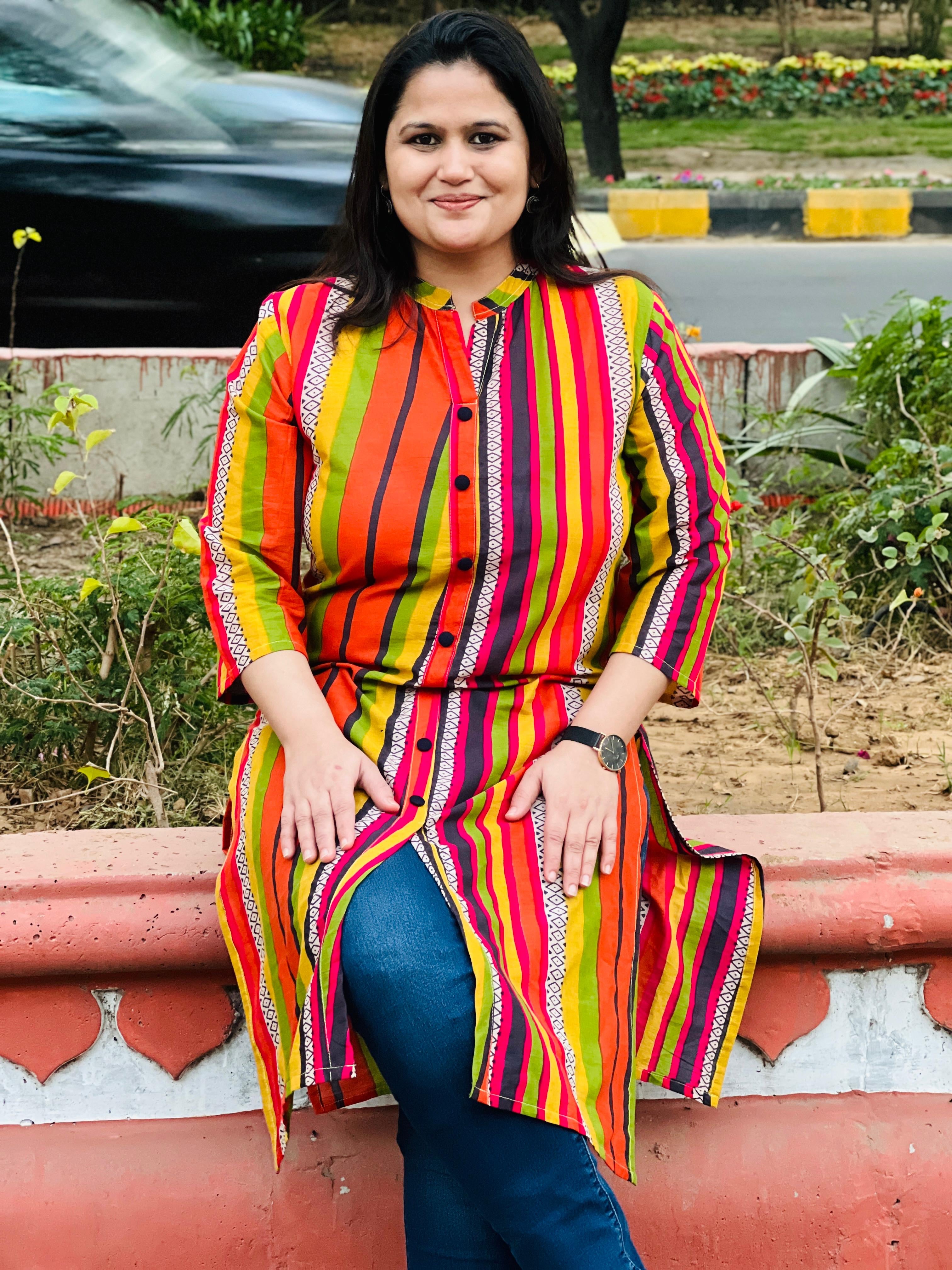 Multi-color Mandarin Collar Casual Straight  Kurta