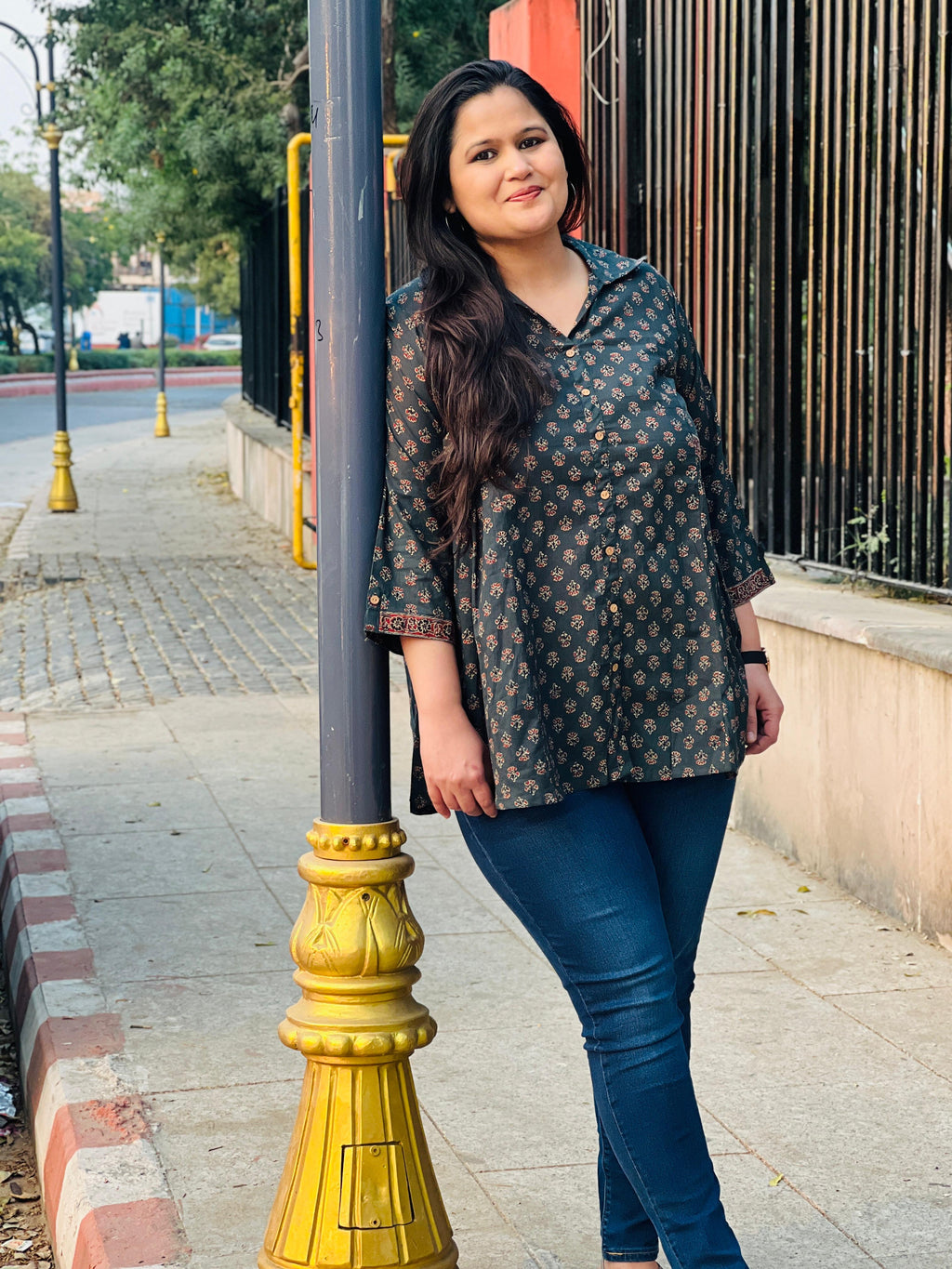 Collared Printed Cotton Short Kurti