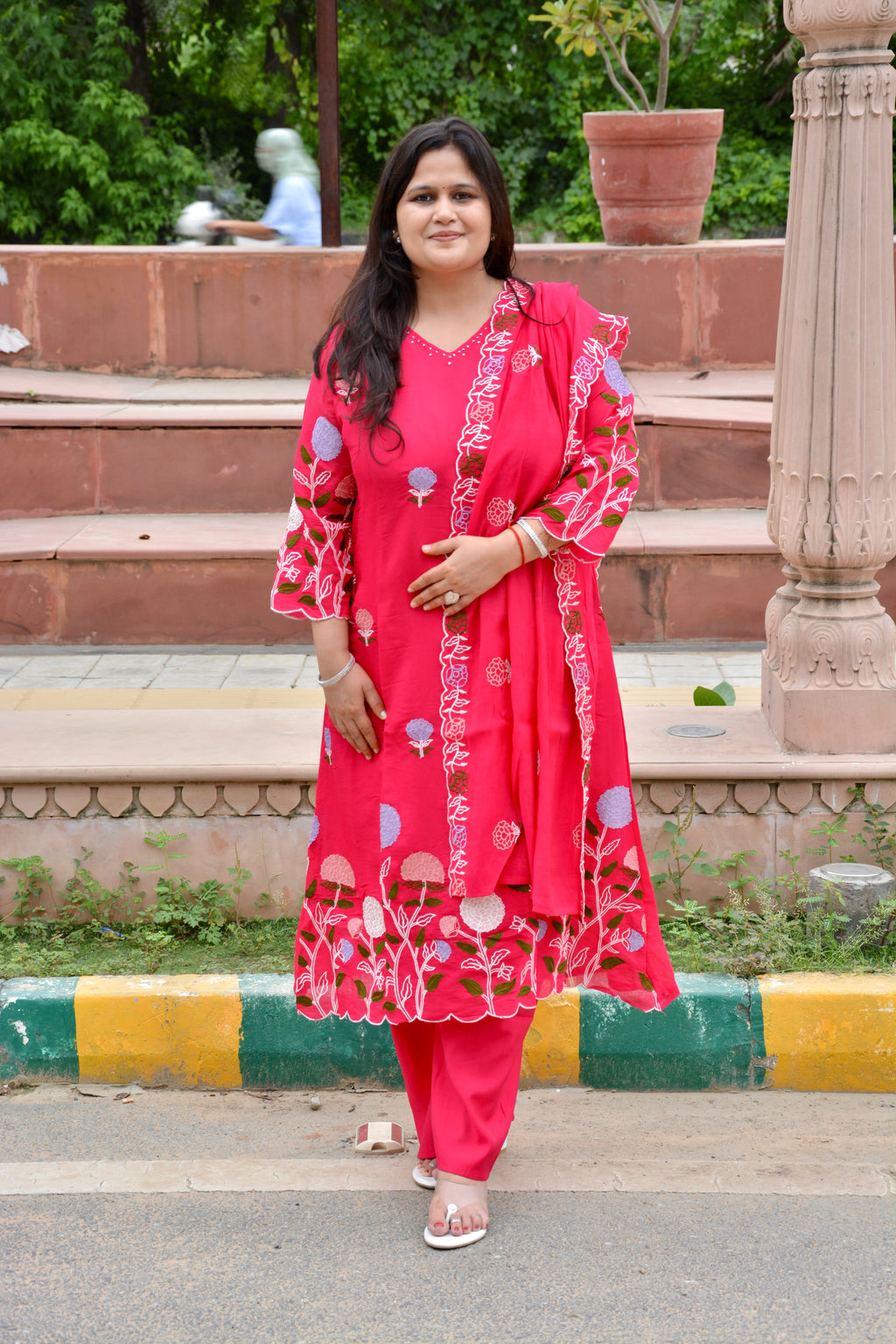 Pink Embroidered Chiffon Suit Set