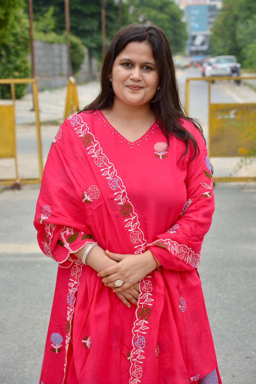 Pink Embroidered Chiffon Suit Set