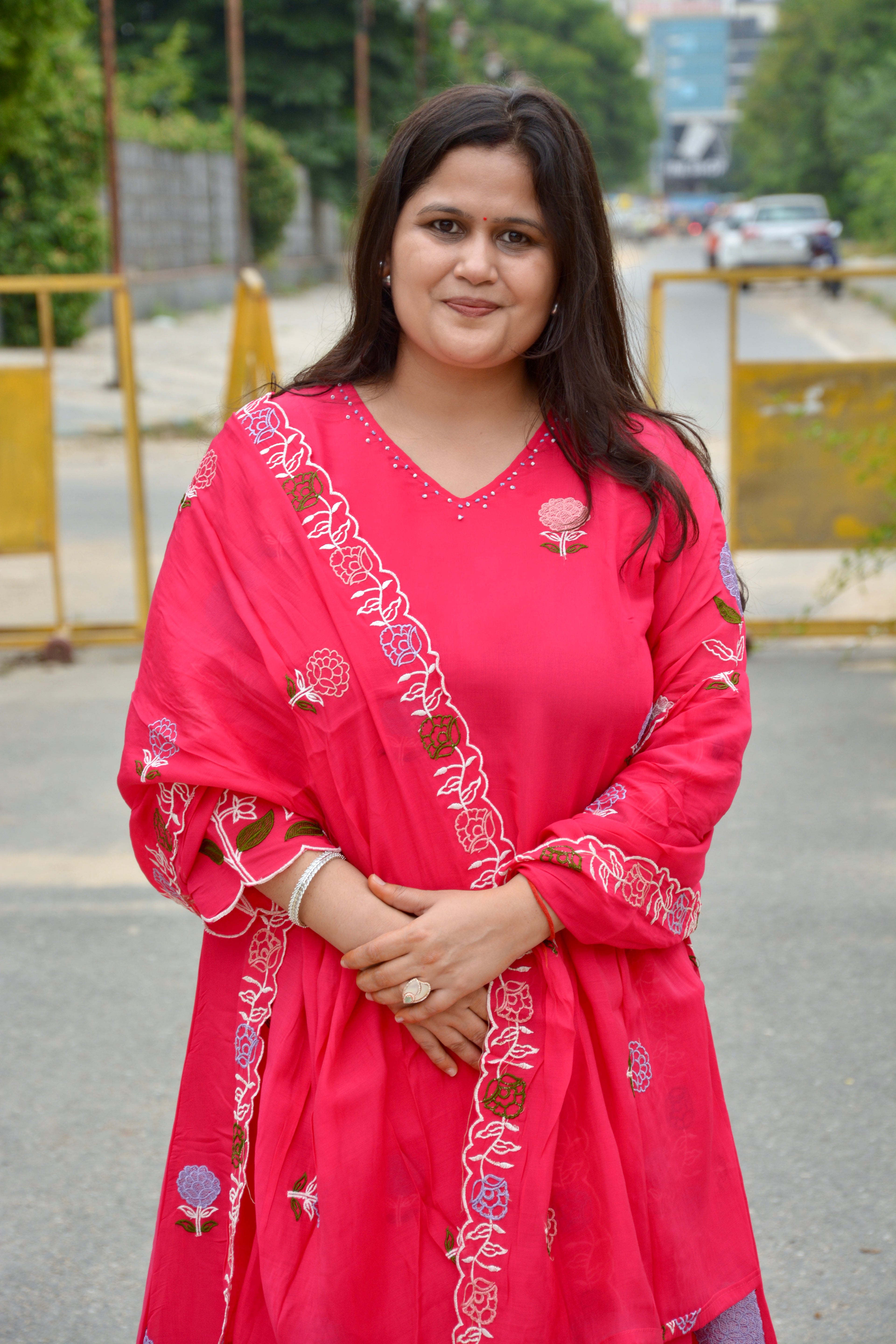 Pink Embroidered Chiffon Suit Set
