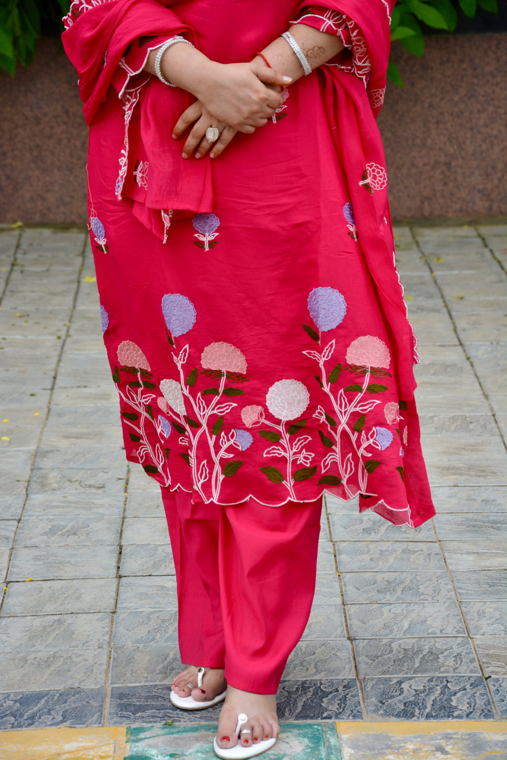 Pink Embroidered Chiffon Suit Set