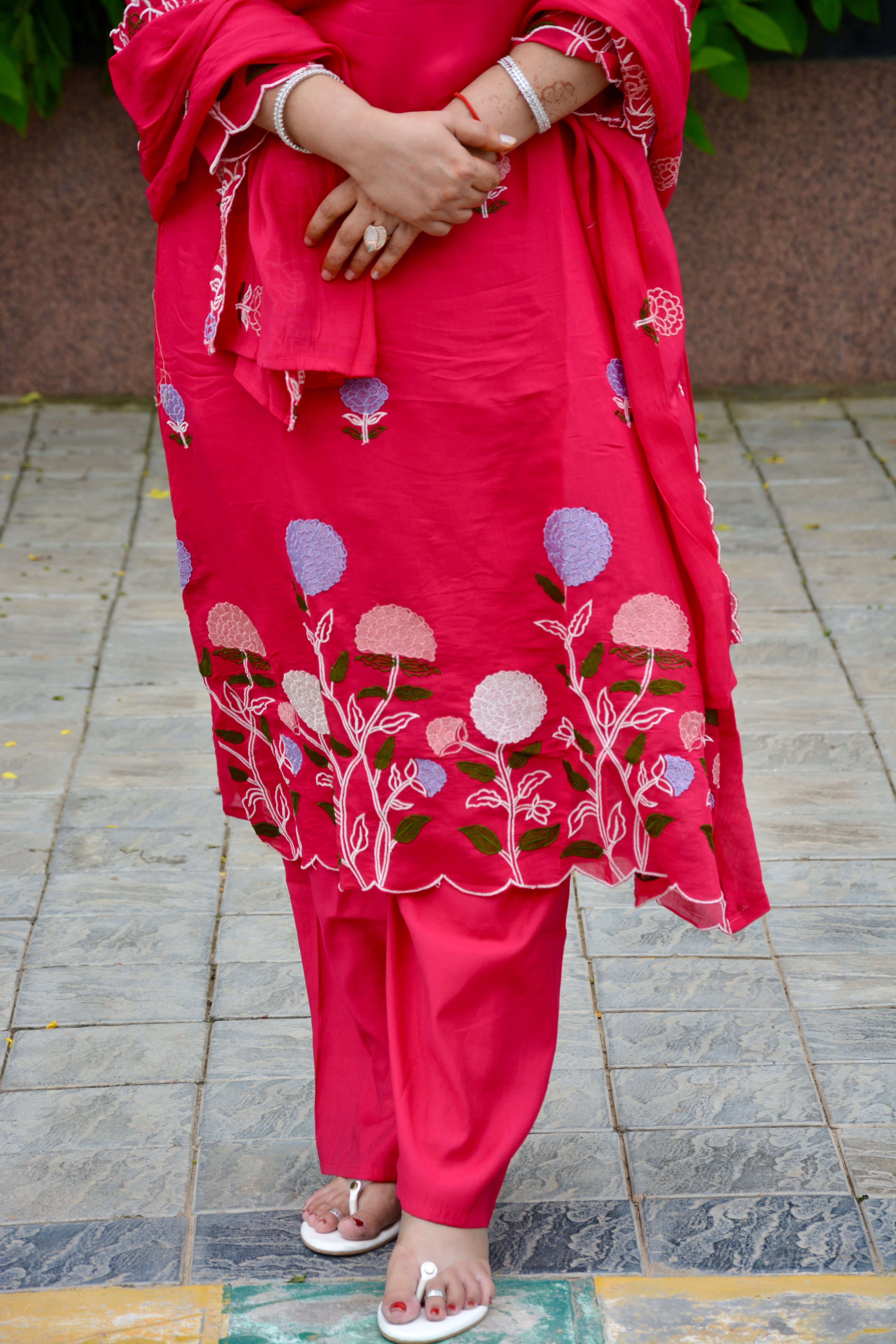 Pink Embroidered Chiffon Suit Set