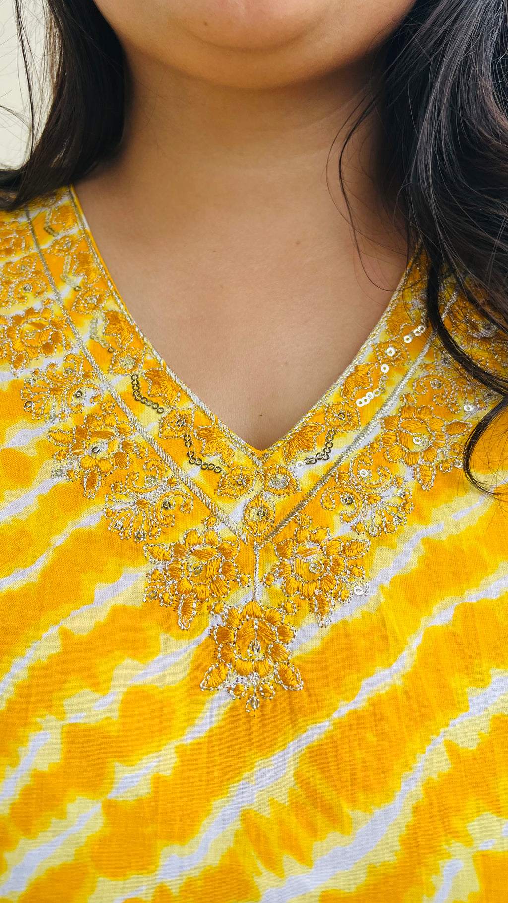 Yellow Cotton Lehariya Suit Set