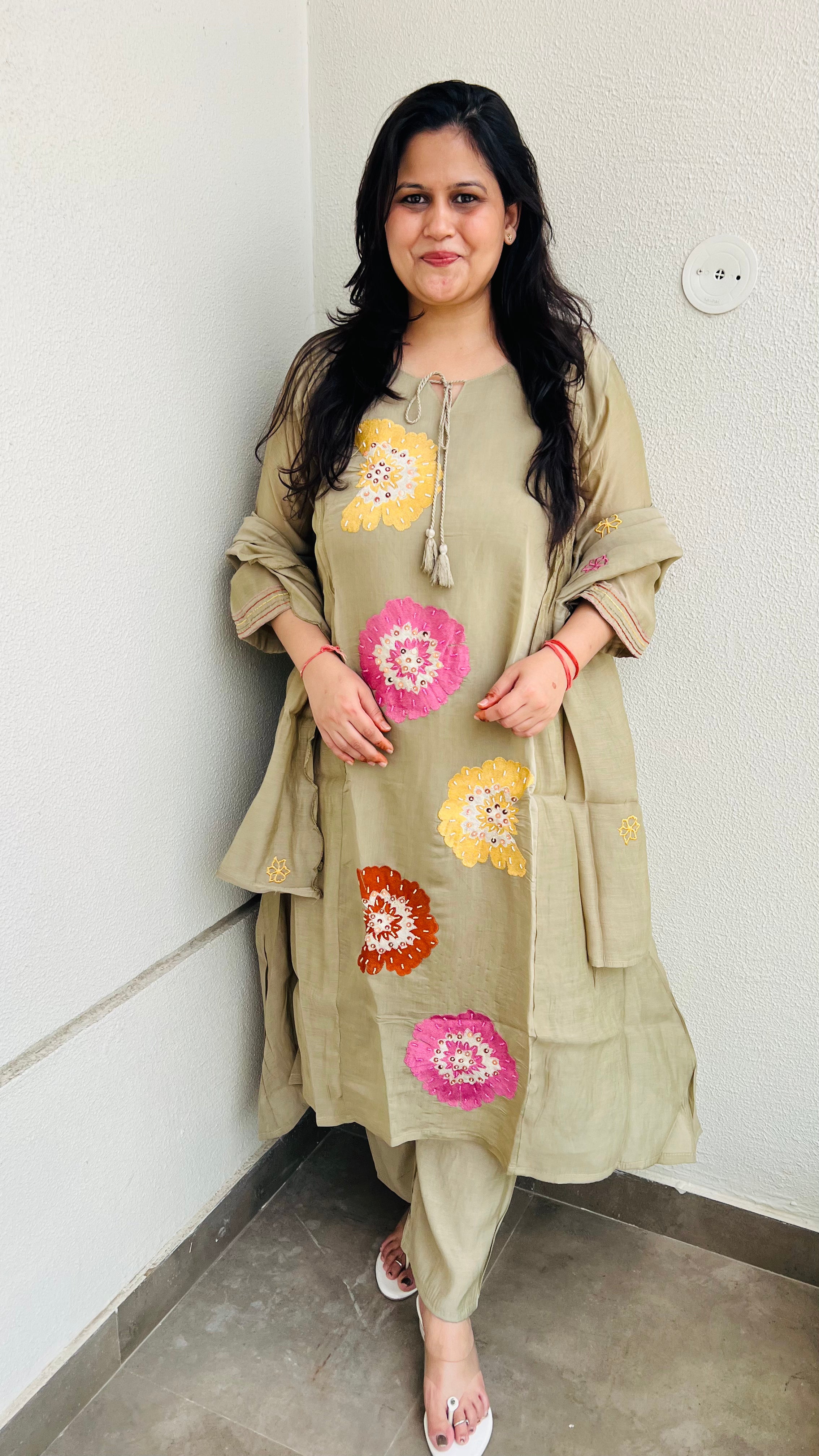 Ivory A-Line Embroidered Suit Set