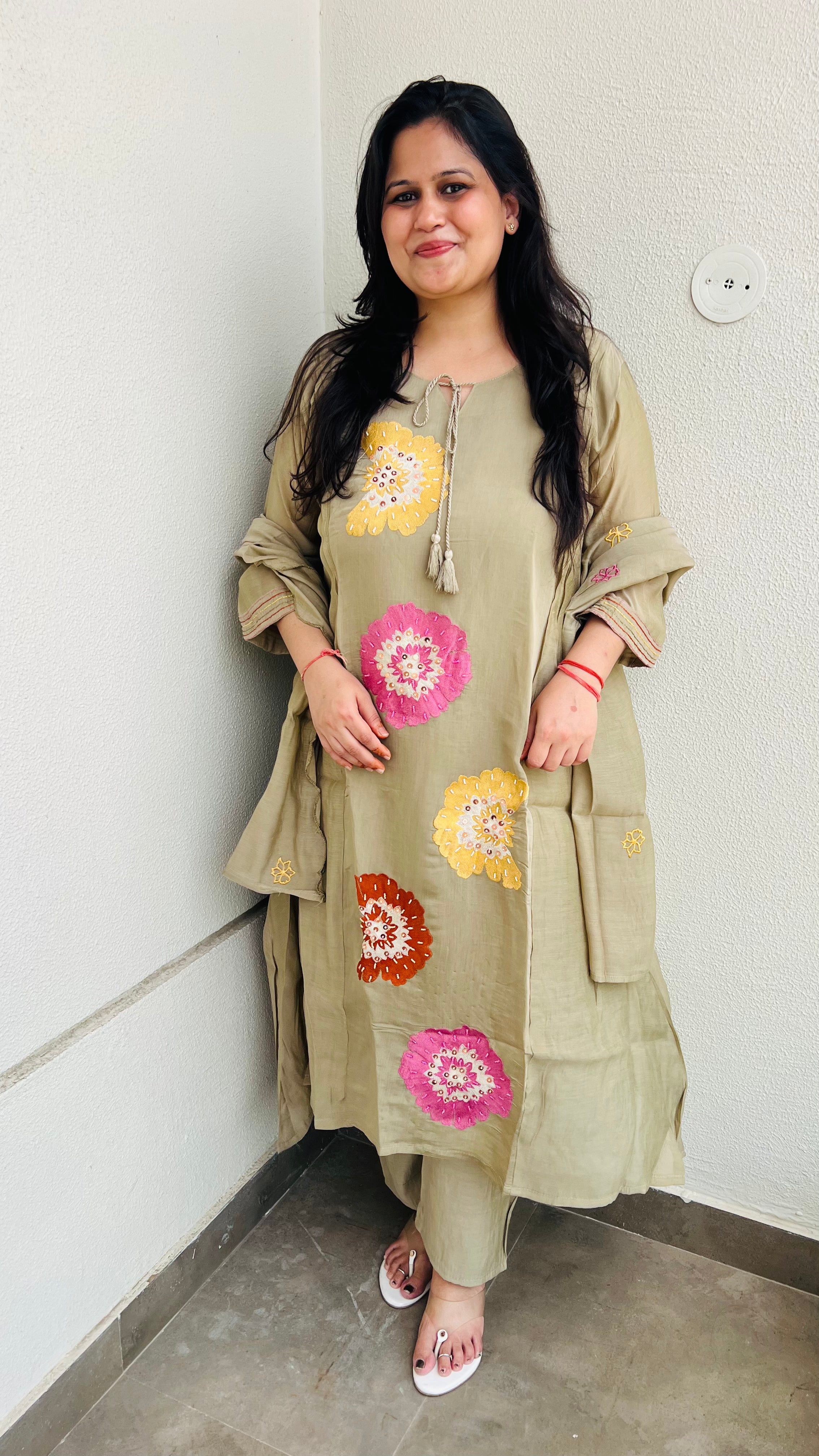 Ivory A-Line Embroidered Suit Set