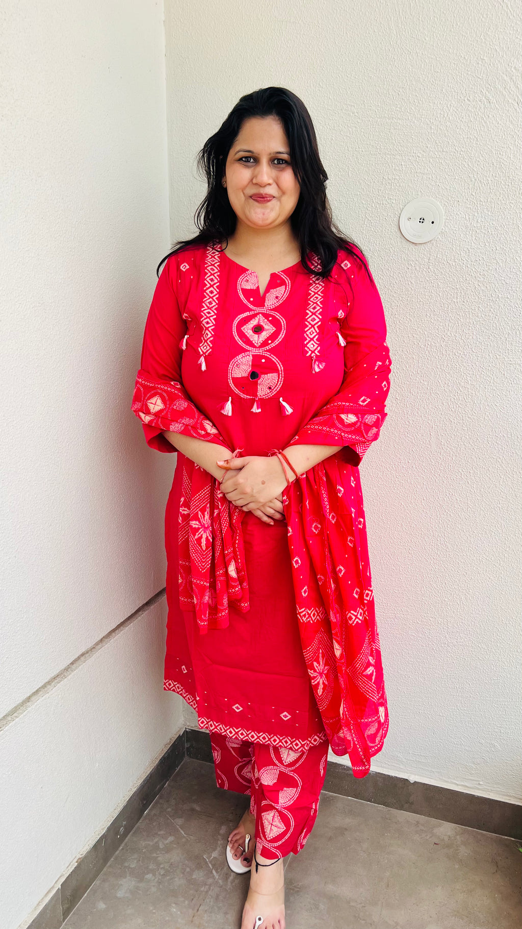 Pink Straight Fit Printed Cotton Suit Set