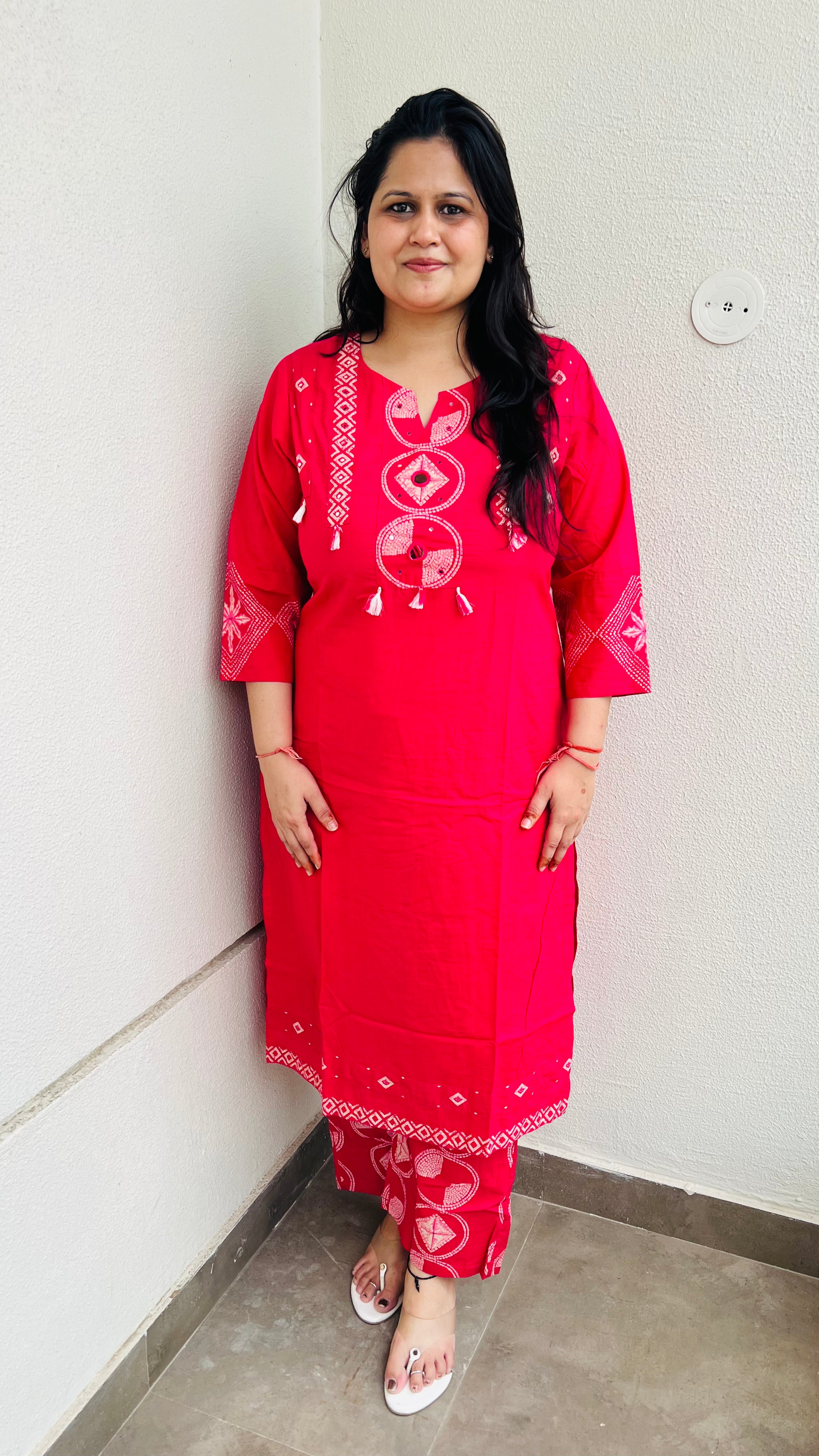 Pink Straight Fit Printed Cotton Suit Set