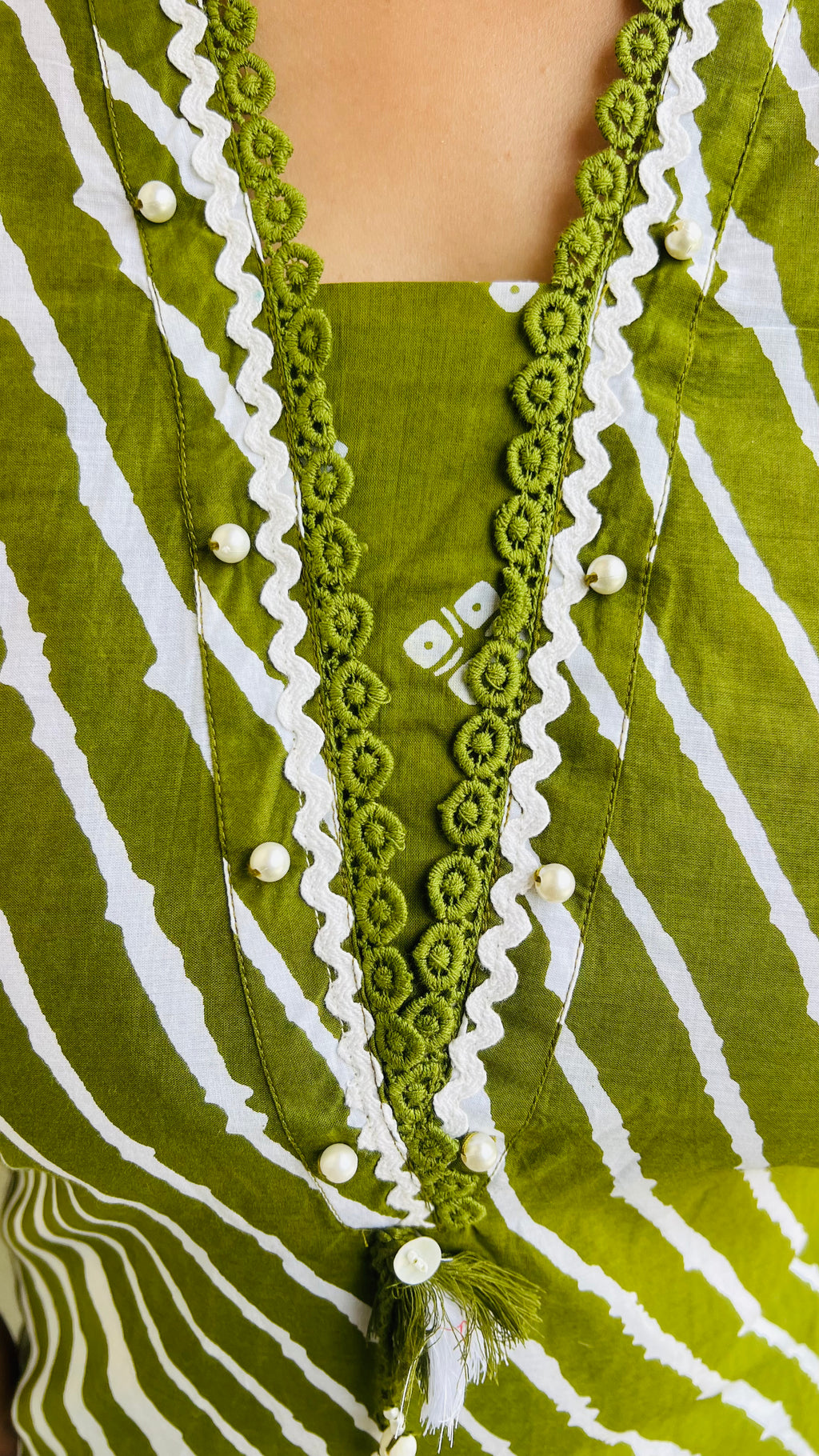 Green Printed Cotton Suit Set with Farshi Salwar