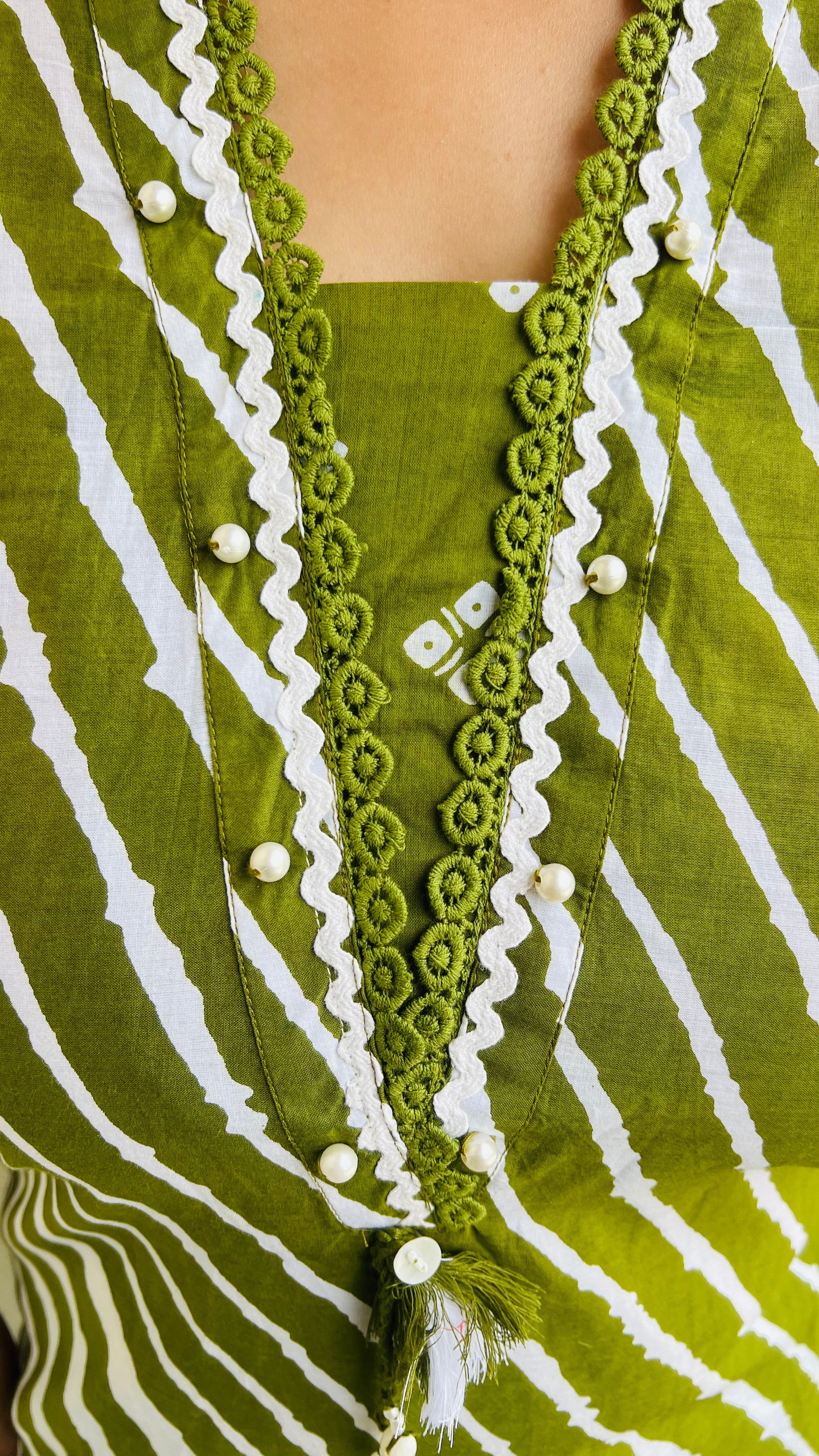 Green Printed Cotton Suit Set with Farshi Salwar