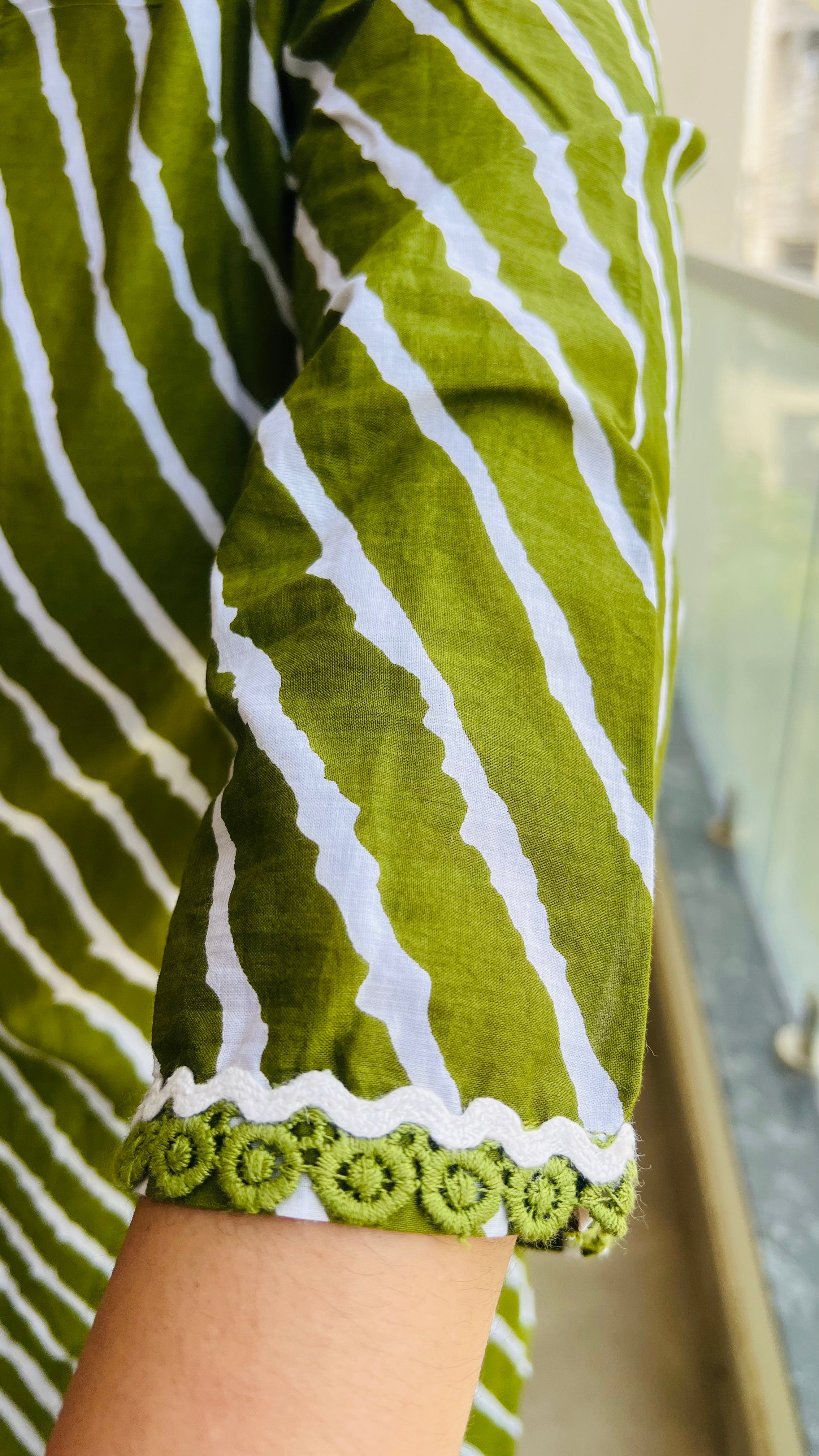 Green Printed Cotton Suit Set with Farshi Salwar