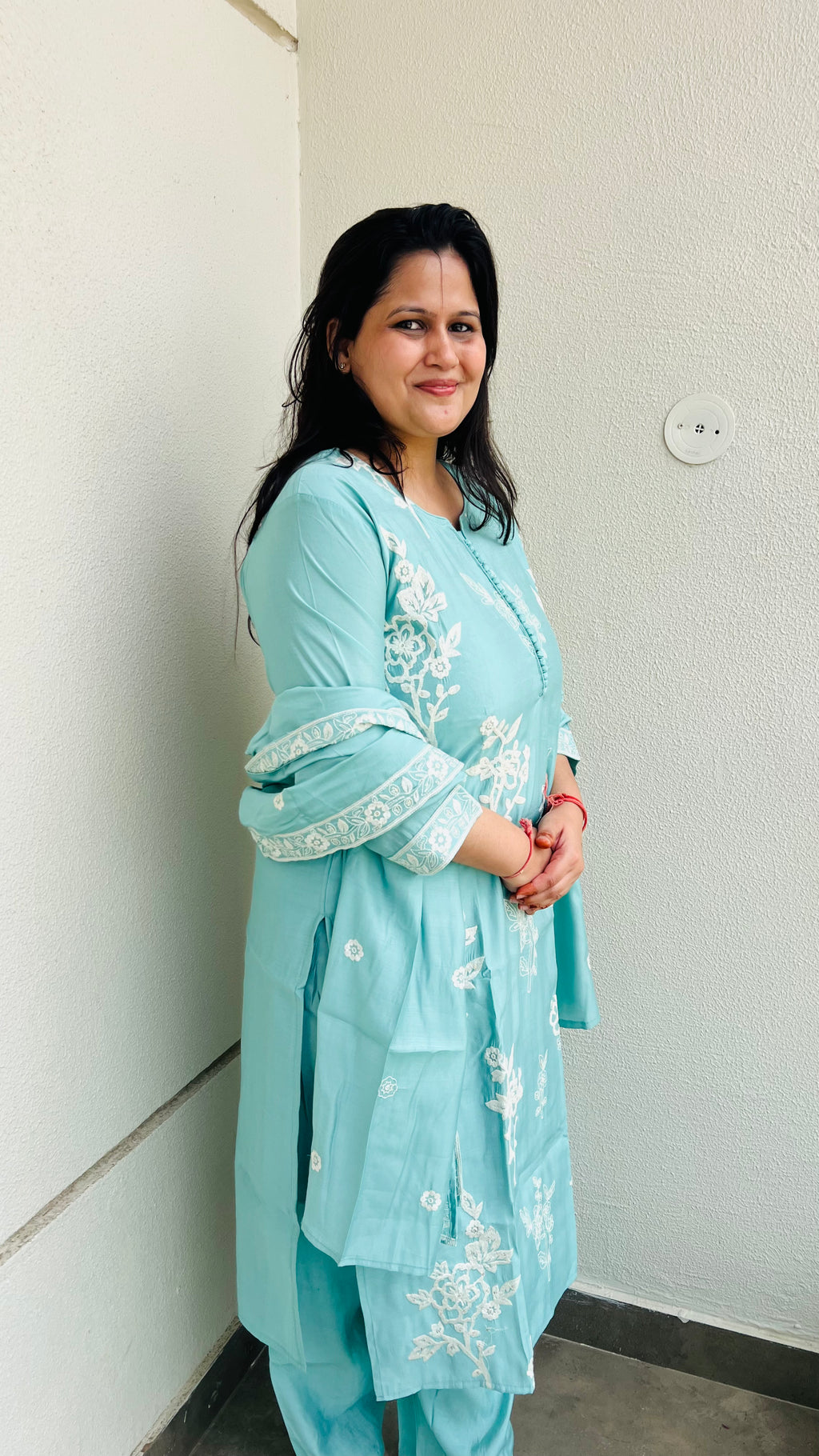 Sky Blue Embroidered Suit Set
