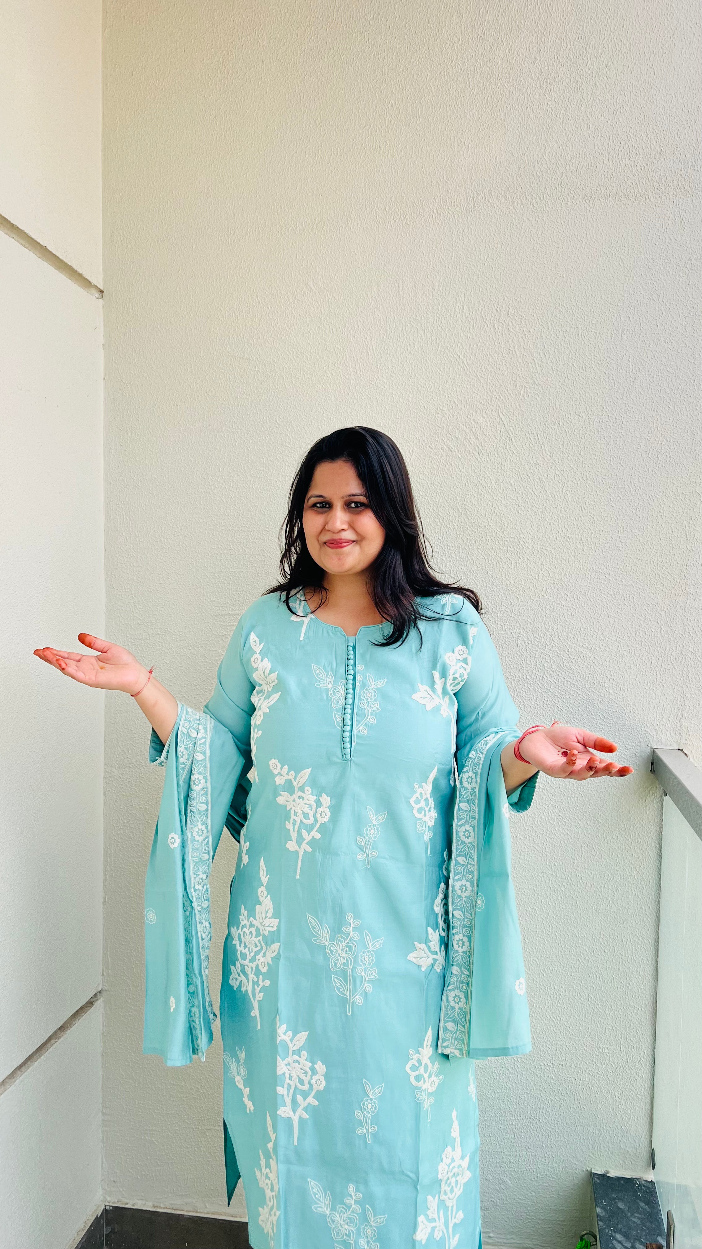 Sky Blue Embroidered Suit Set