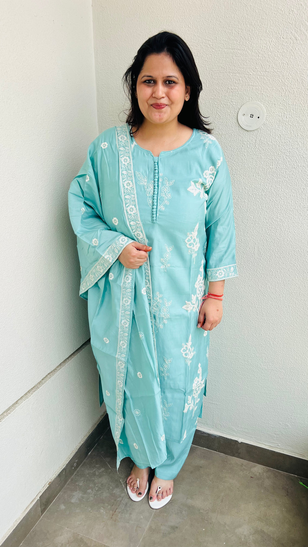 Sky Blue Embroidered Suit Set