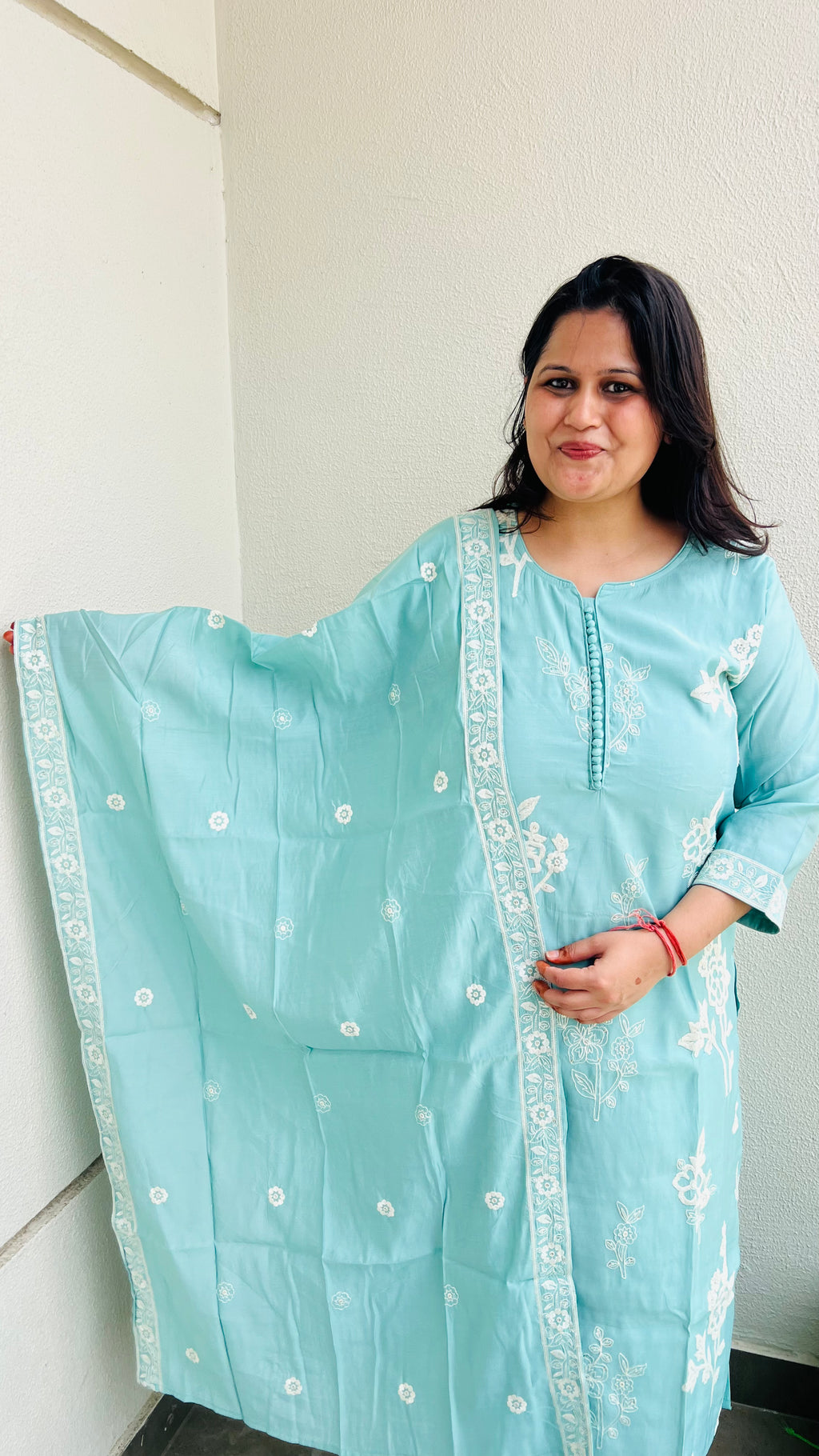 Sky Blue Embroidered Suit Set