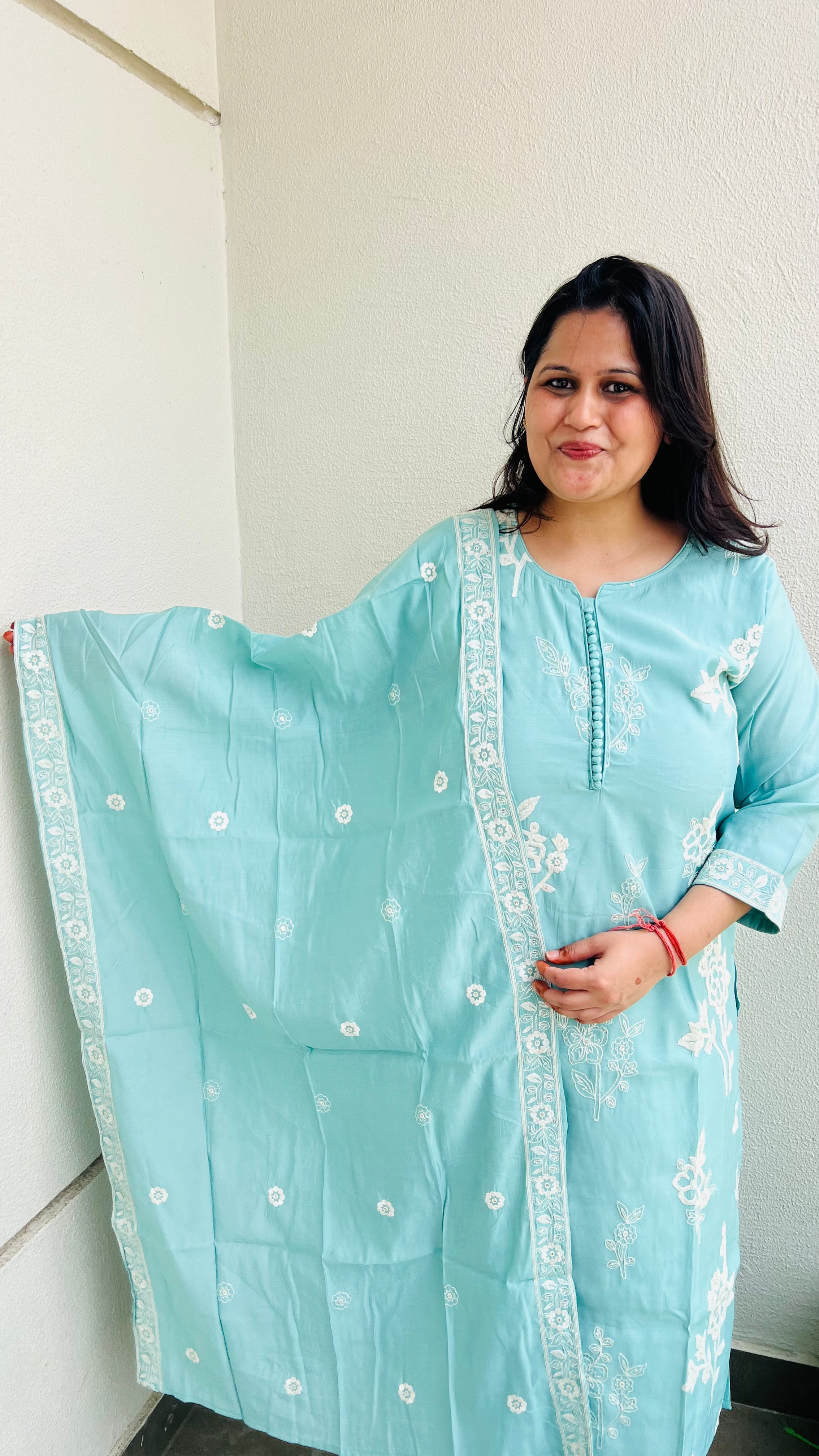 Sky Blue Embroidered Suit Set