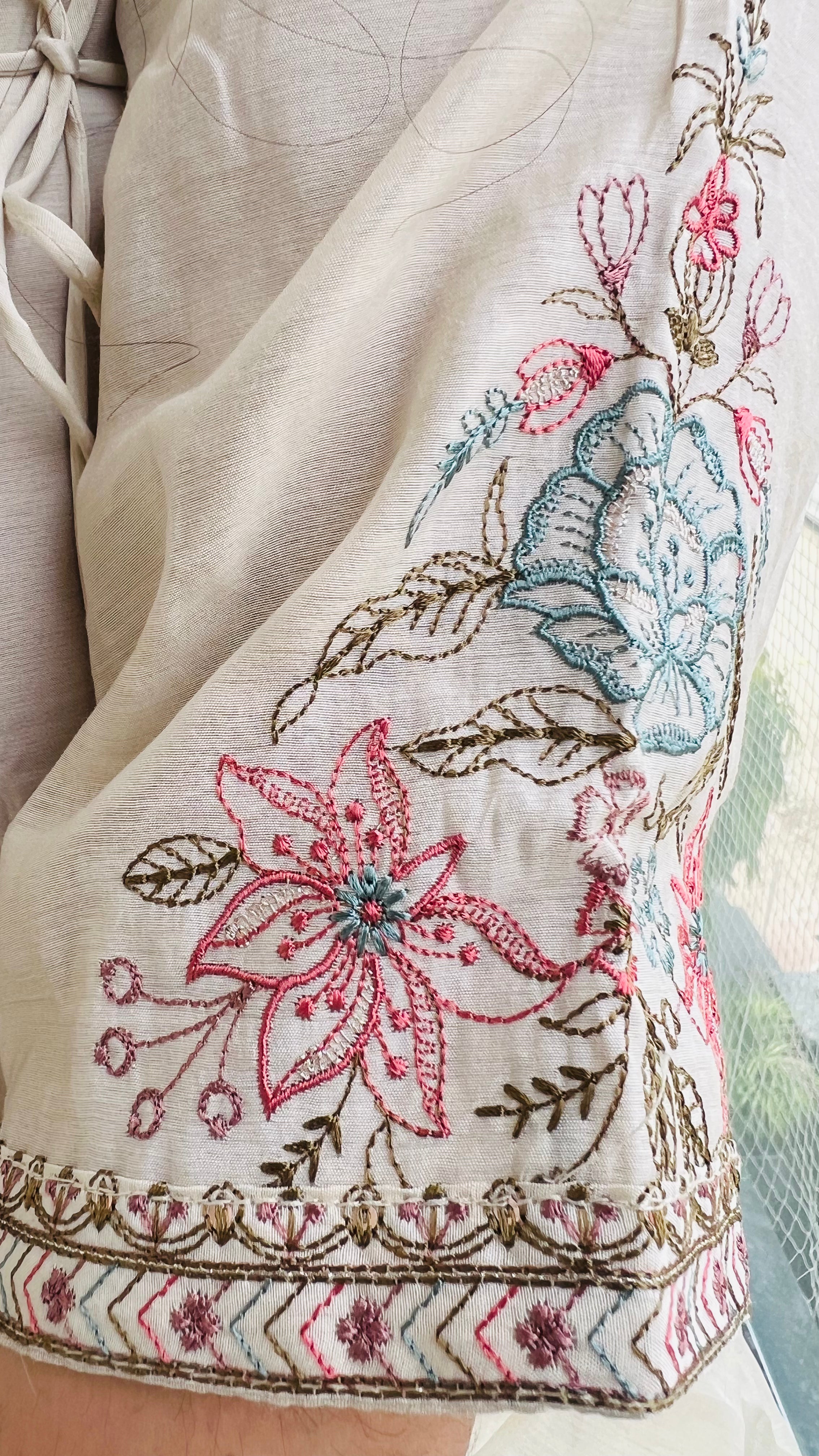 Cream Ivory Embroidered Angrakha Suit Set