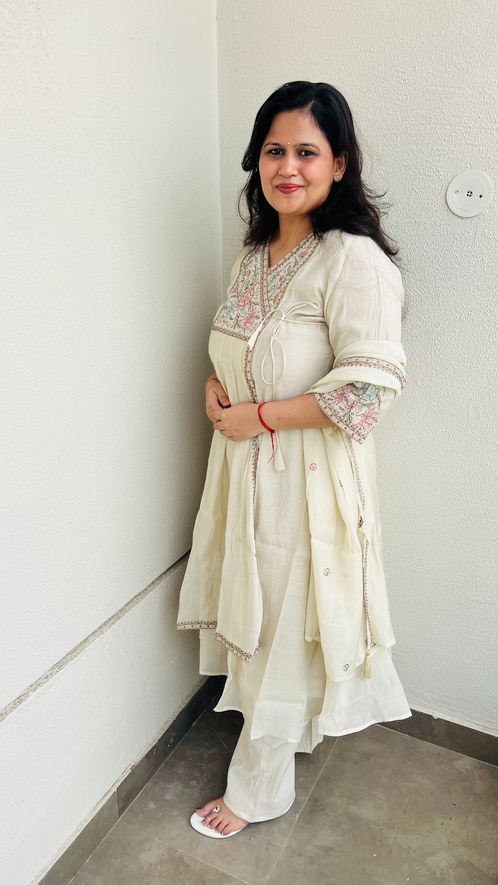 Cream Ivory Embroidered Angrakha Suit Set
