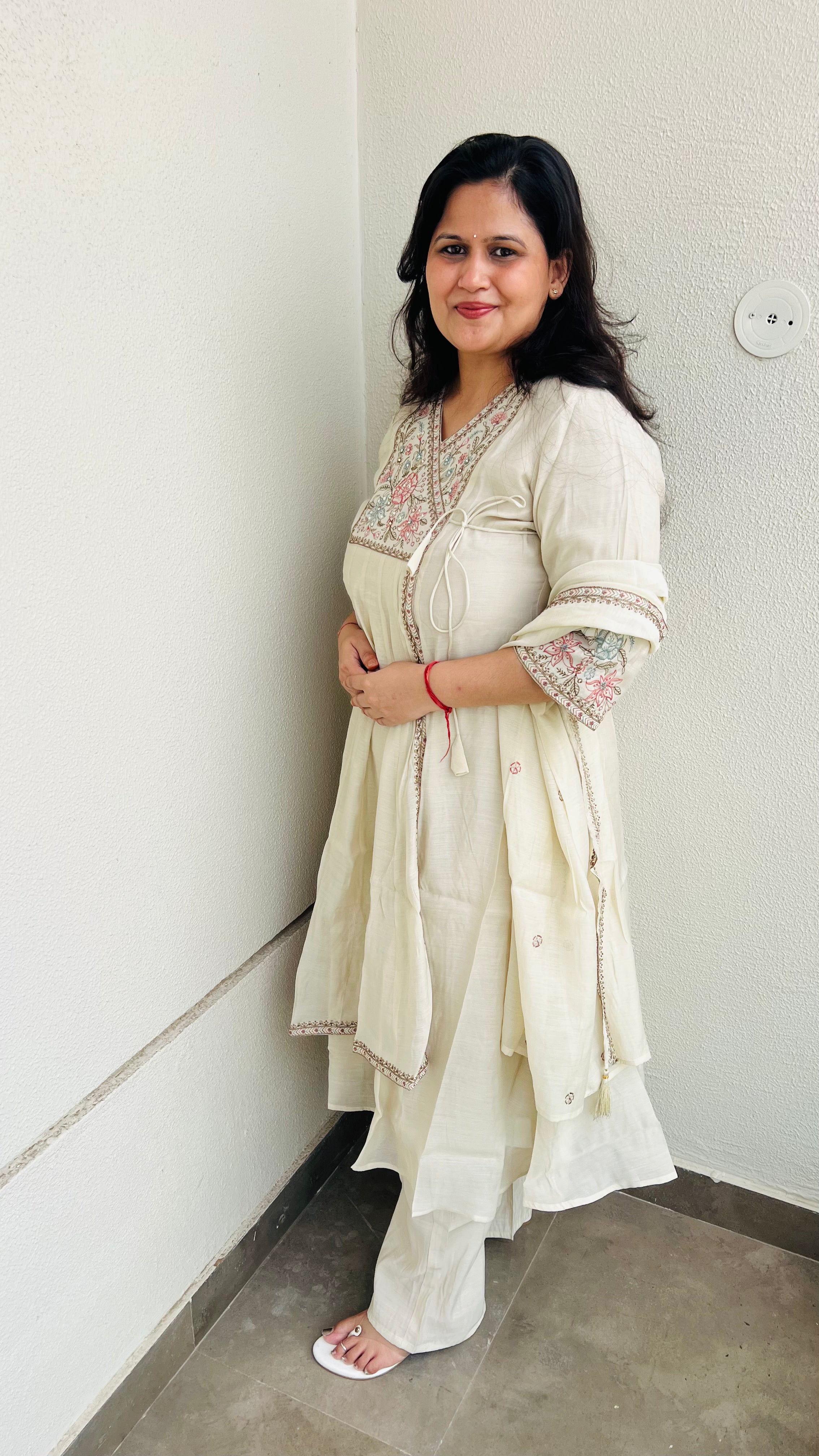 Cream Ivory Embroidered Angrakha Suit Set