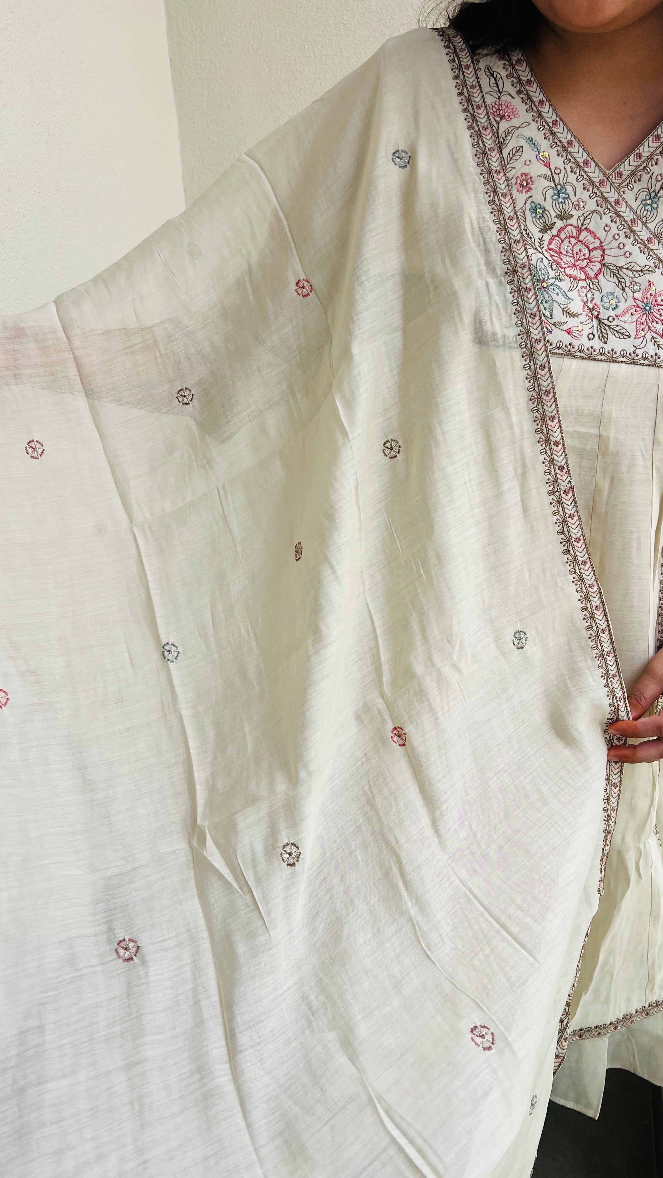 Cream Ivory Embroidered Angrakha Suit Set
