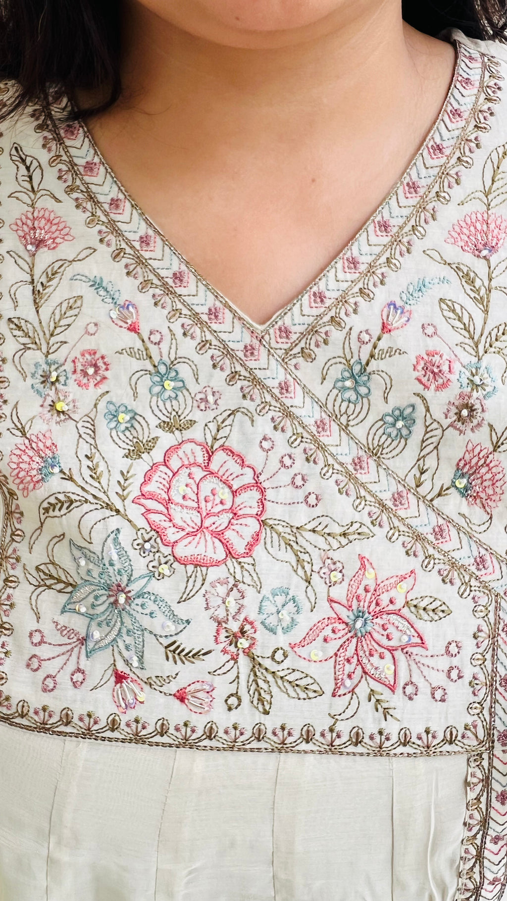 Cream Ivory Embroidered Angrakha Suit Set