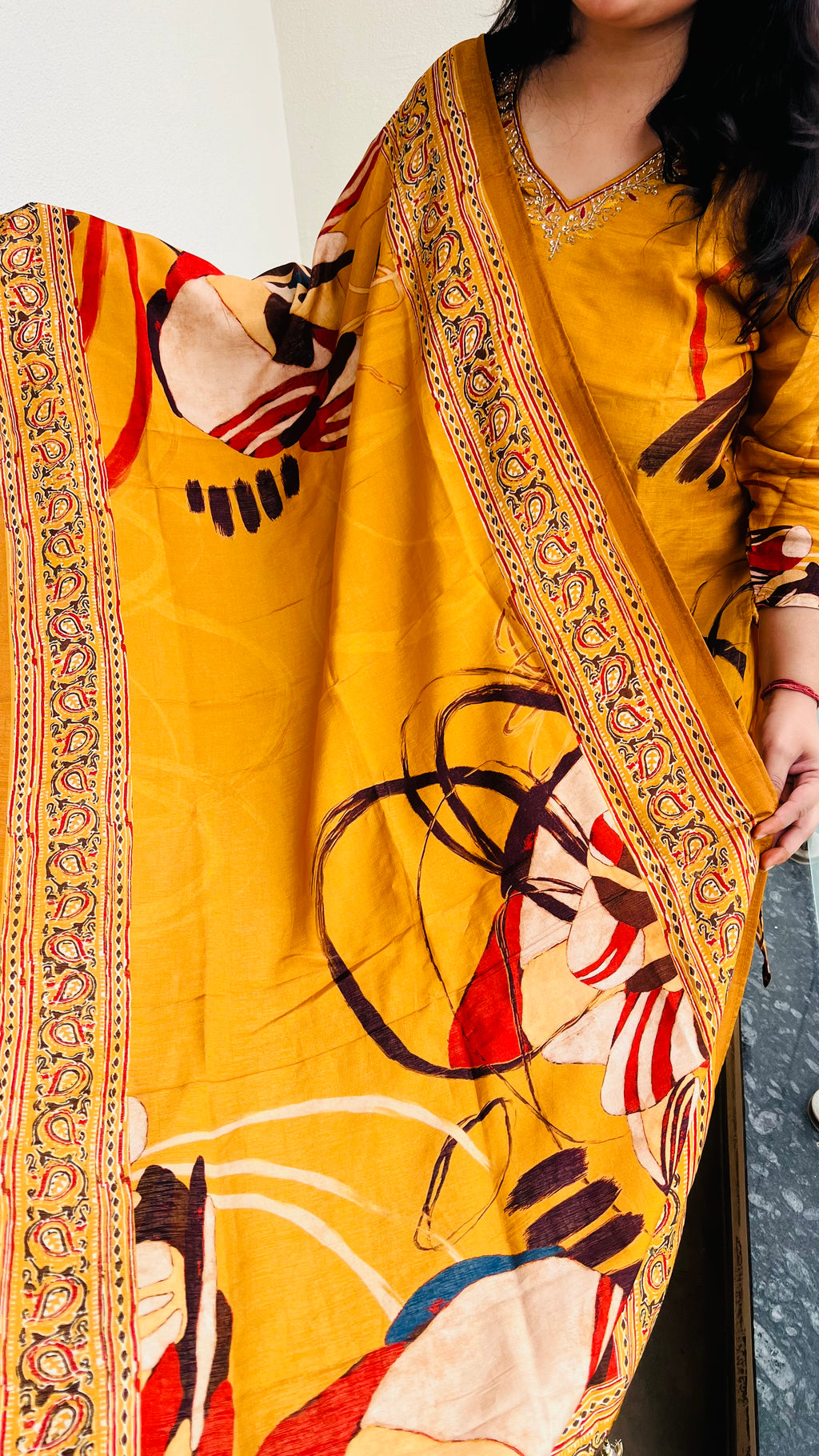 Mustard Premium Suit Set with Minimal Handwork
