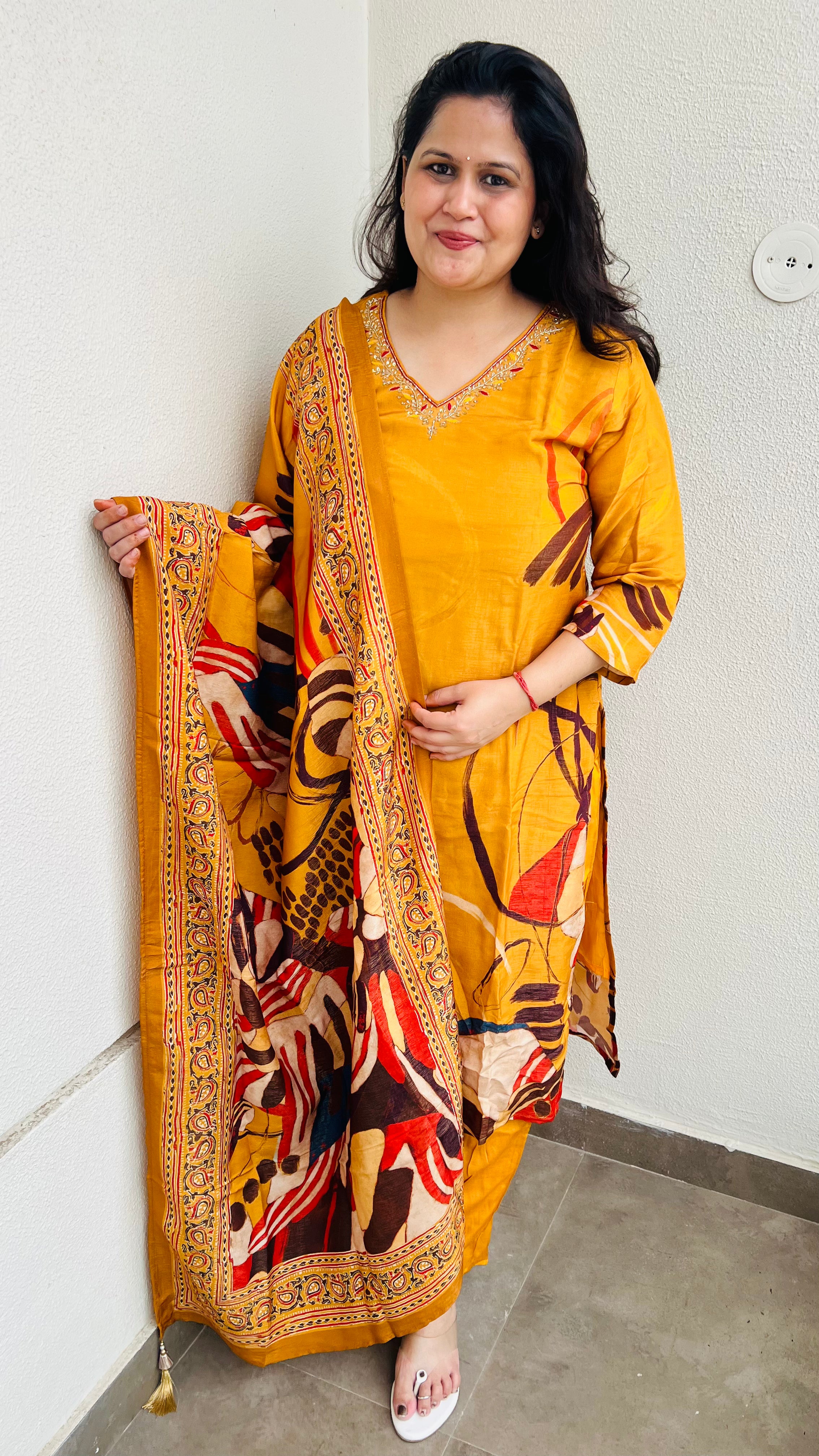 Mustard Premium Suit Set with Minimal Handwork