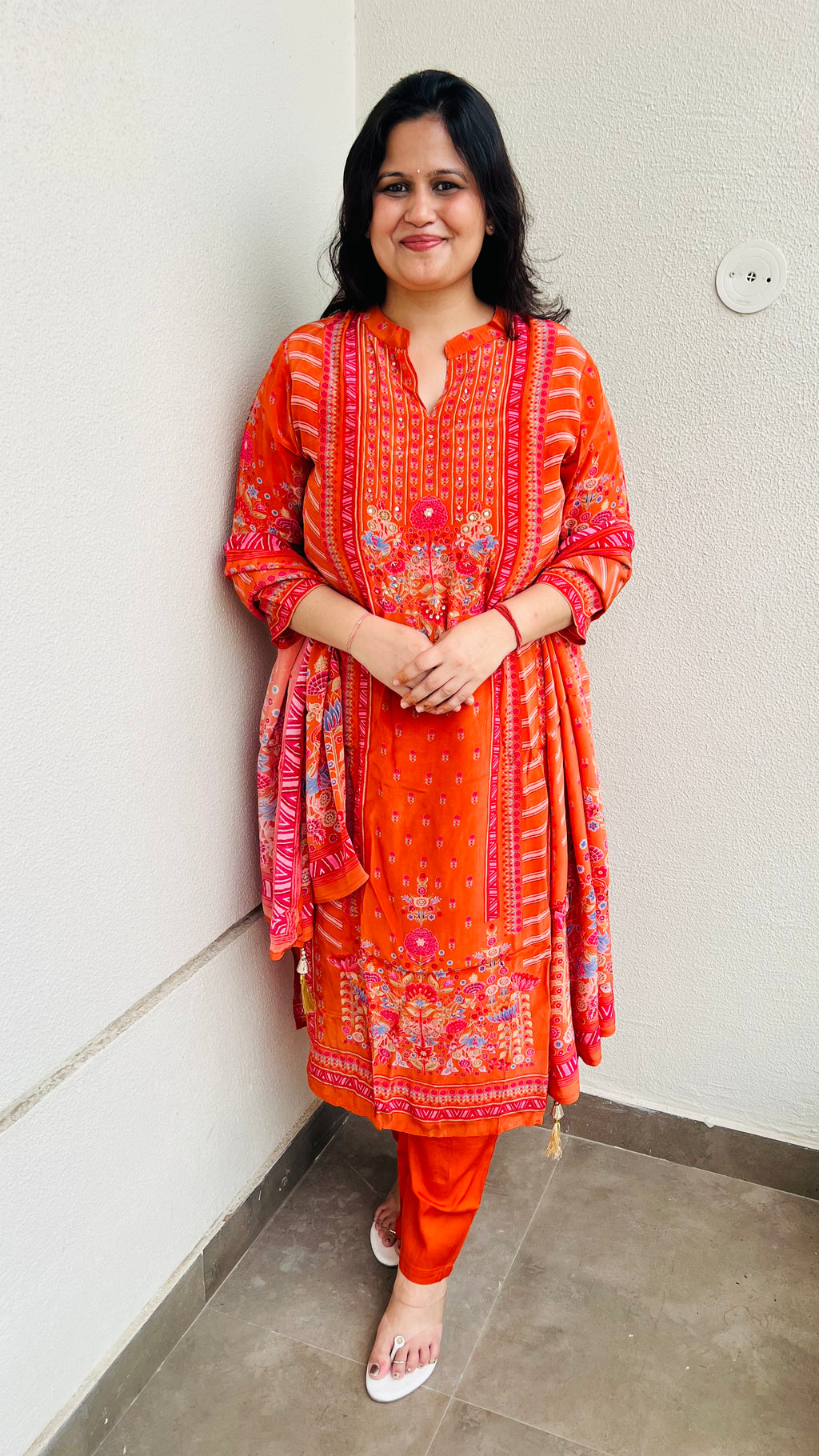 Tangerine Orange Premium Muslin Suit Set