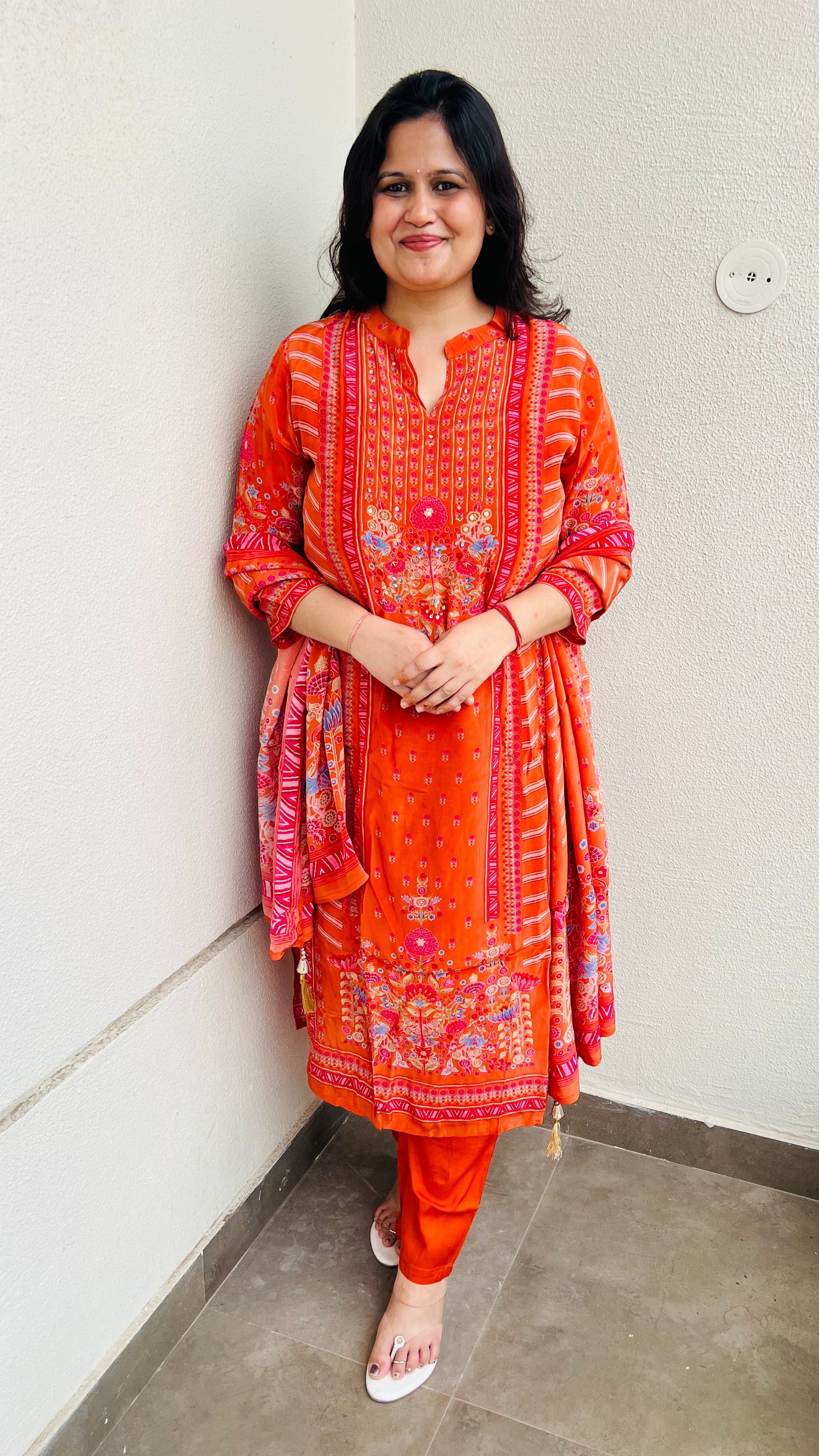 Tangerine Orange Premium Muslin Suit Set