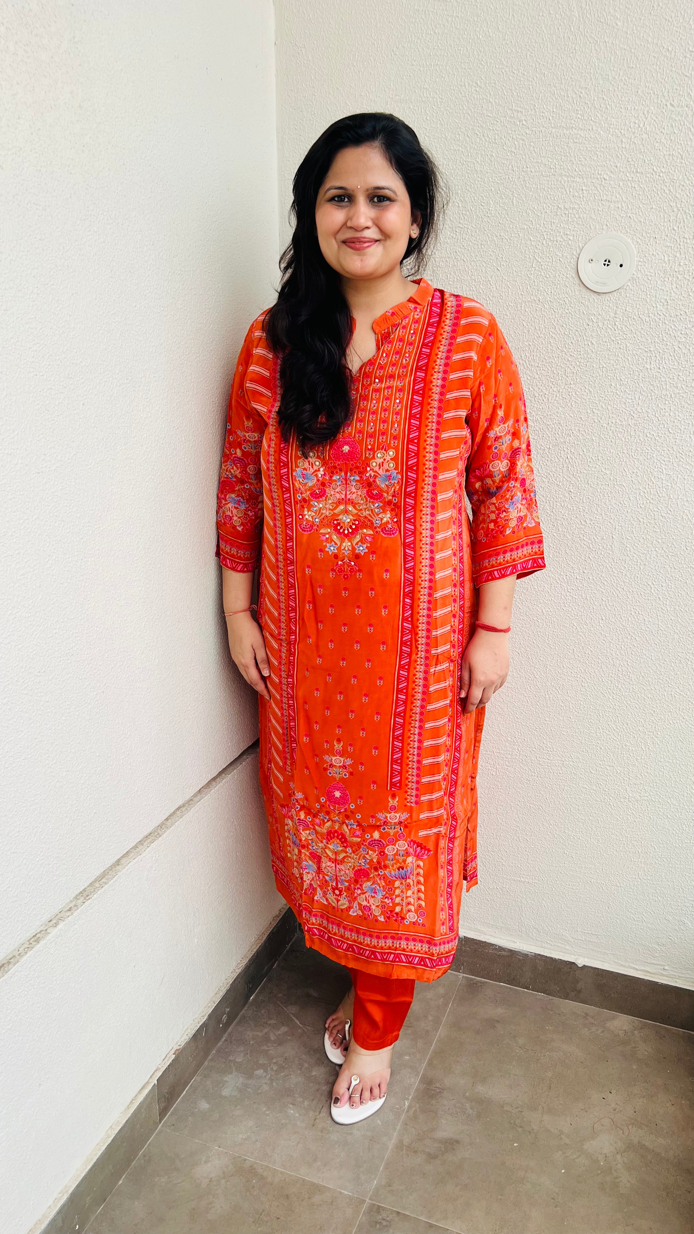 Tangerine Orange Premium Muslin Suit Set