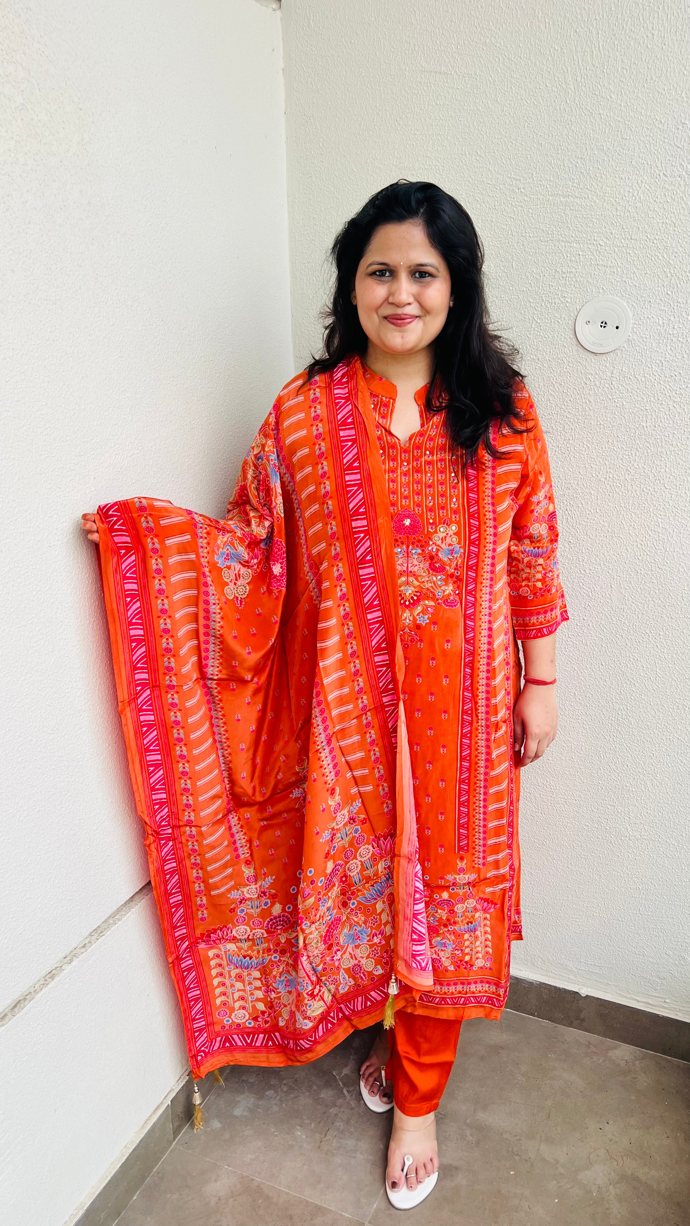 Tangerine Orange Premium Muslin Suit Set