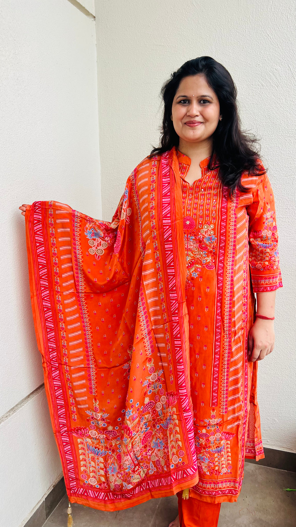 Tangerine Orange Premium Muslin Suit Set