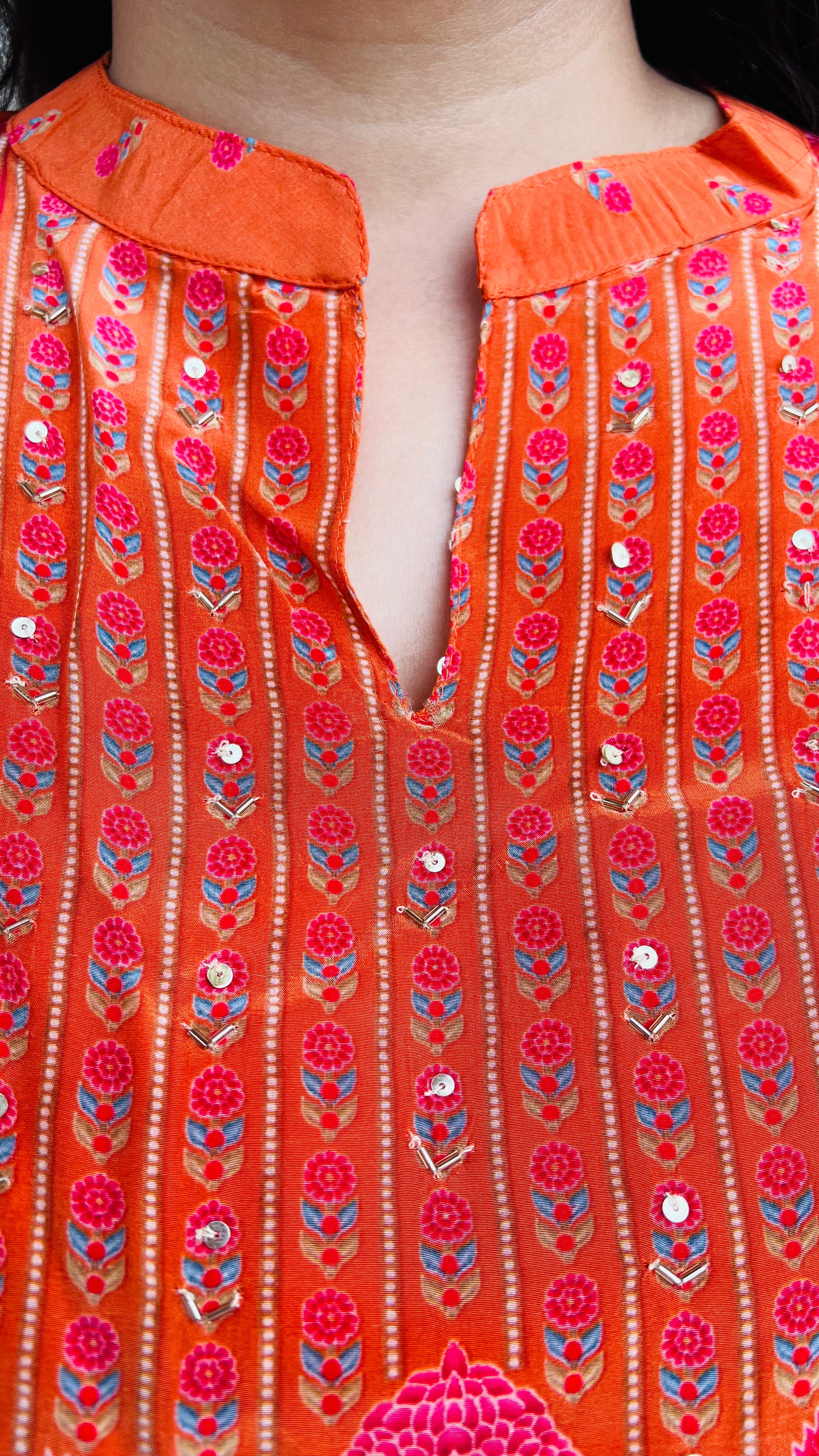 Tangerine Orange Premium Muslin Suit Set
